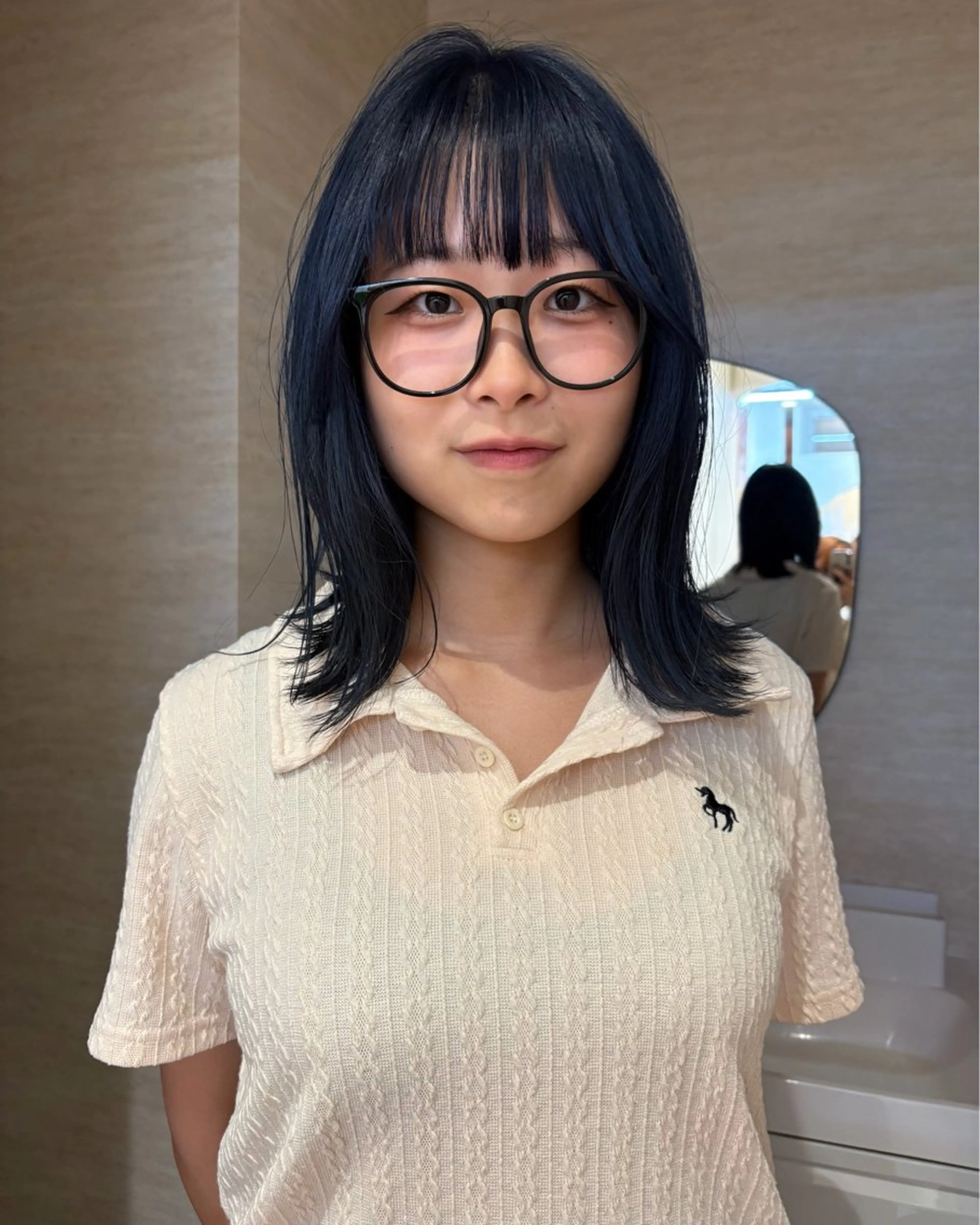 カラー 黒髪 ブルーカラー ブルーブラック カット ヘアカラー ひなた ブリーチ/渋谷のヘアスタイル