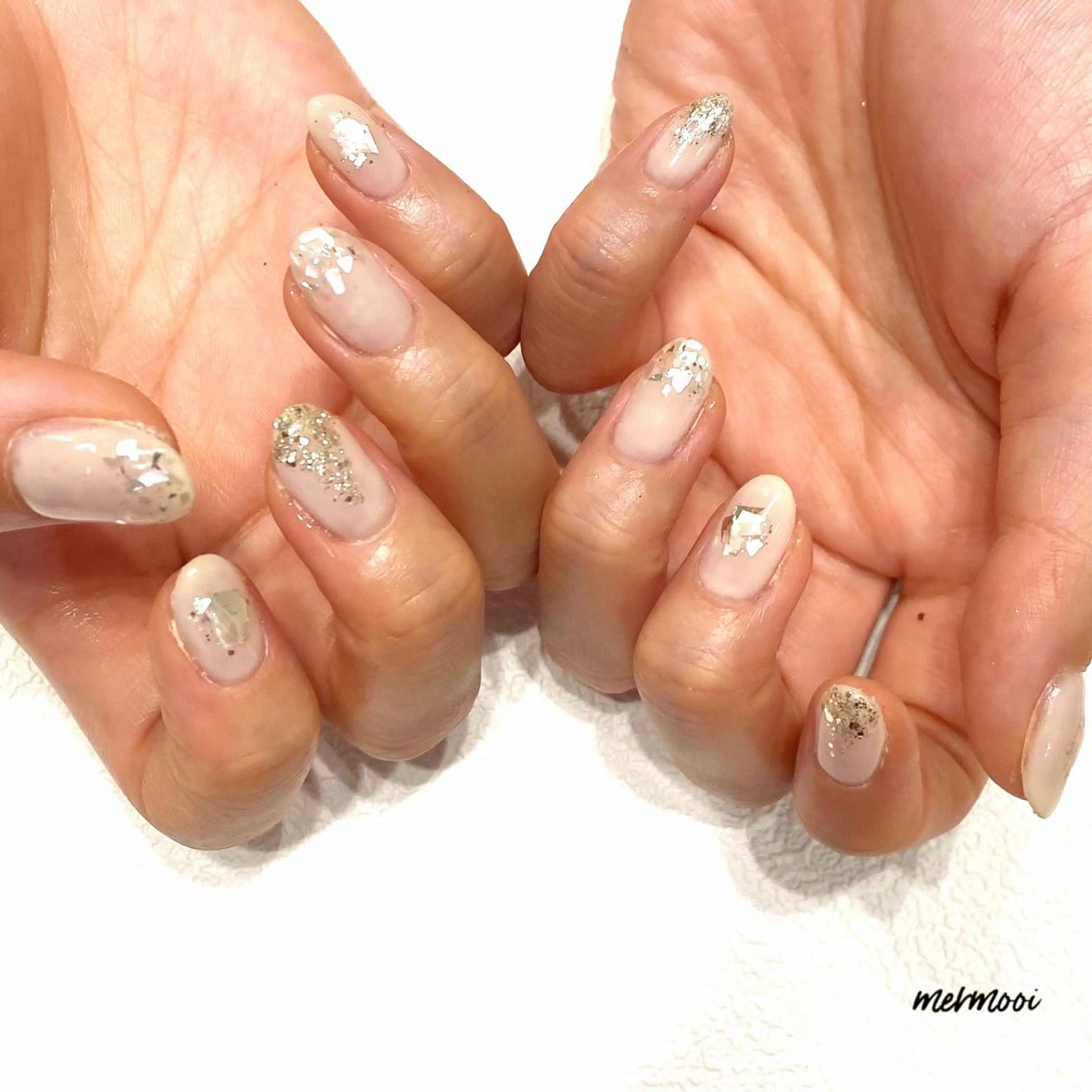 ネイル クリアネイル ジェルネイル キラキラネイル ラメ(グリッター) ニュアンスネイル mermooi所属・melumooi nailのネイルデザイン