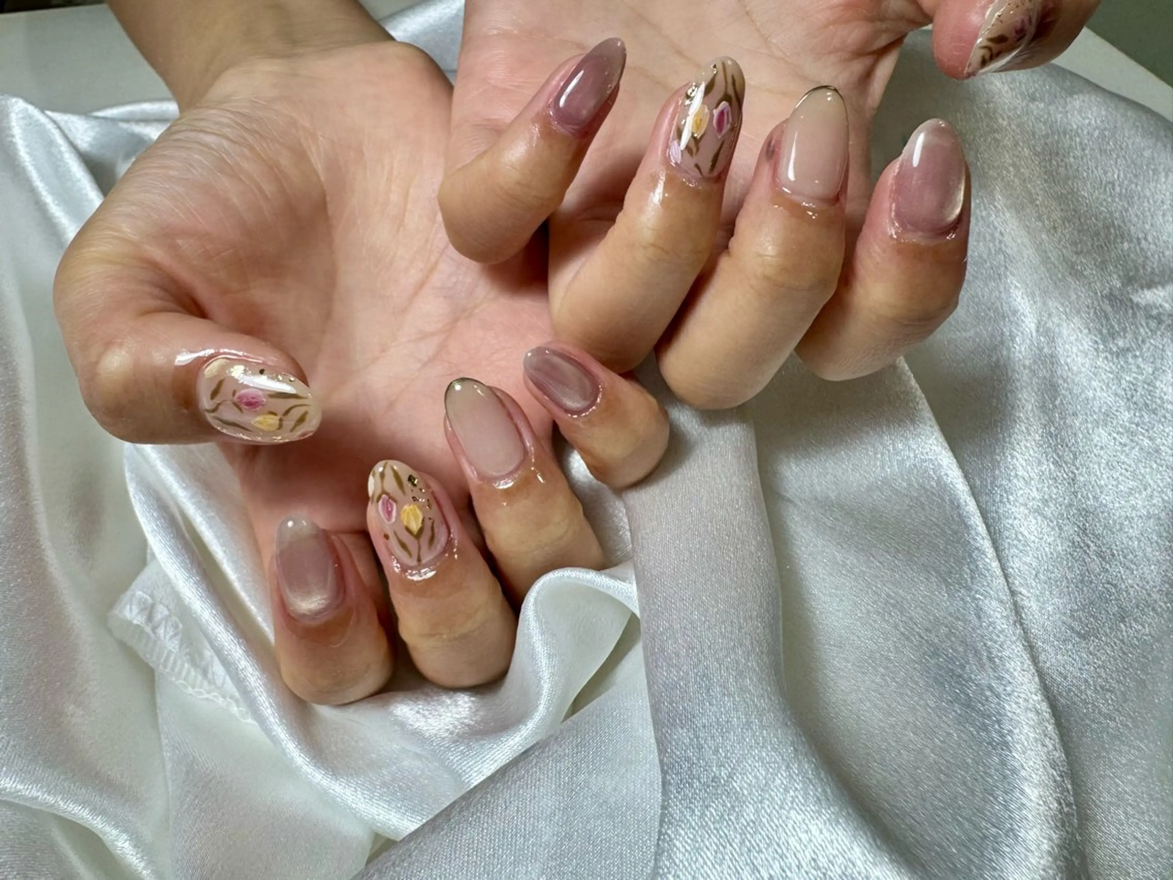 ネイル オーロラネイル 桜ネイル フラワーネイル フットネイル フレンチネイル ハンドネイル kikinail 溝の口のネイルデザイン