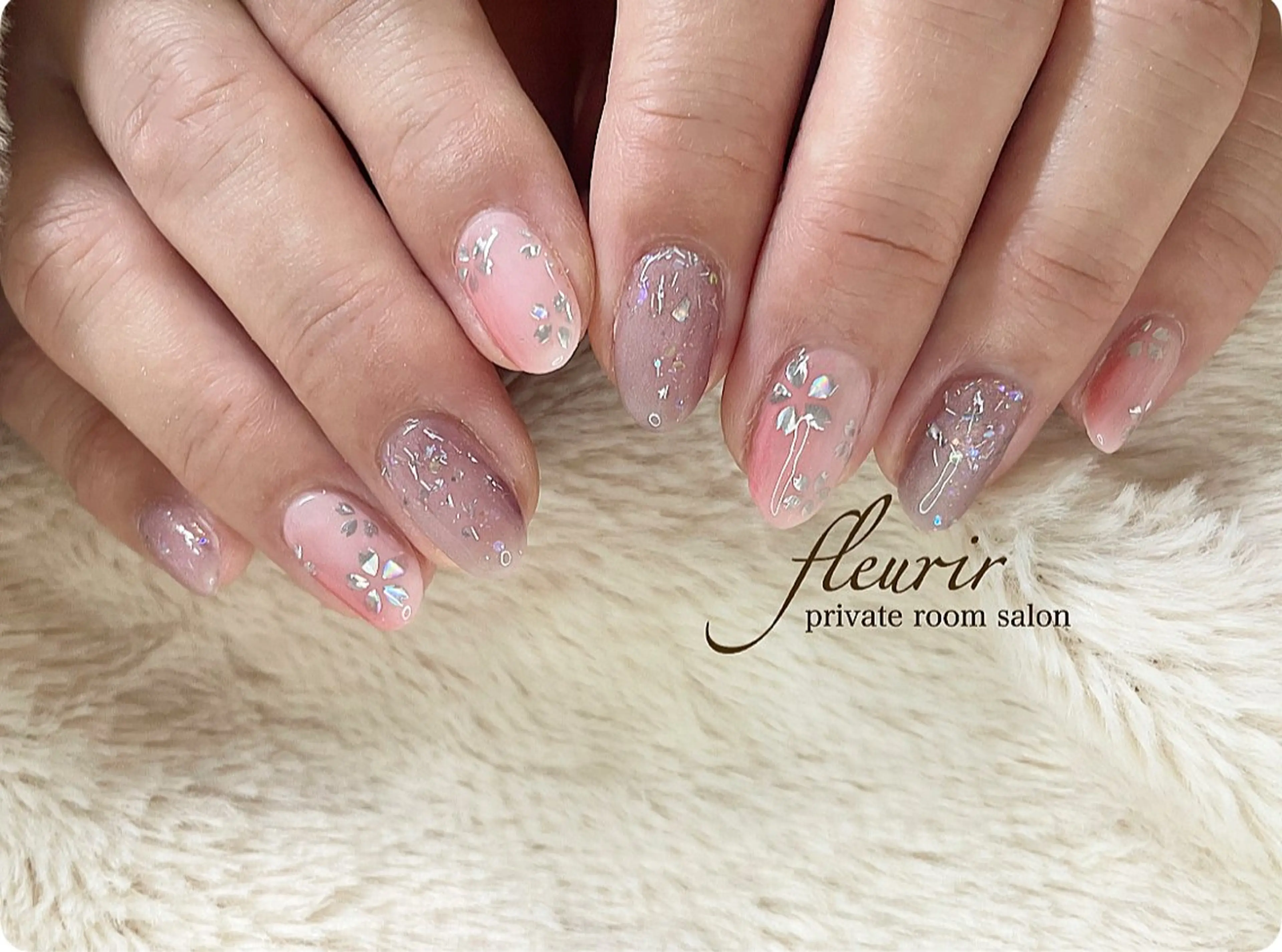 ネイル 桜ネイル ホログラムネイル マグネットネイル ピンク フルリール 【プライベートサロンのネイルデザイン