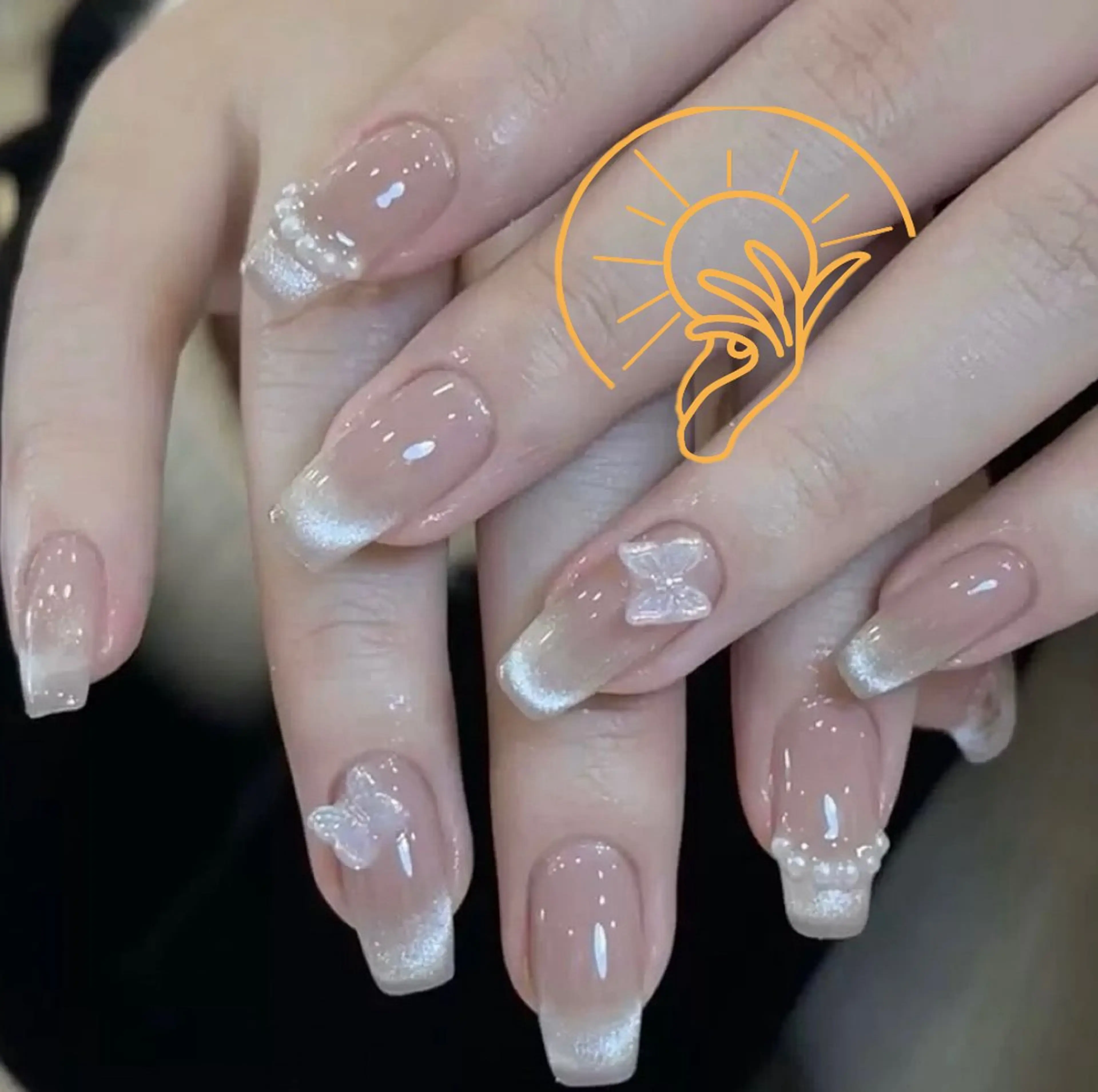 ネイル チークネイル 長さ出し フラワーネイル フレンチネイル ガーリー sun nail池袋 モデル募集のネイルデザイン