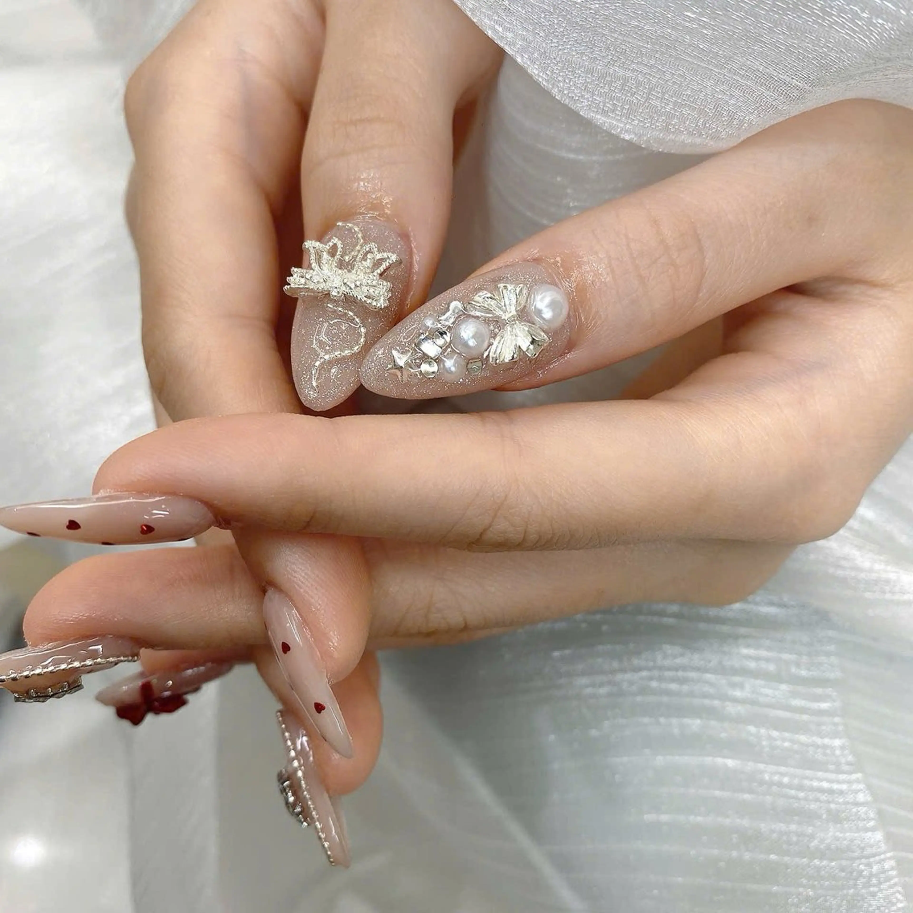 ネイル 長さ出し フレンチネイル ジェルネイル ガラスフレンチ 韓国ネイル Minette nailHuongのネイルデザイン