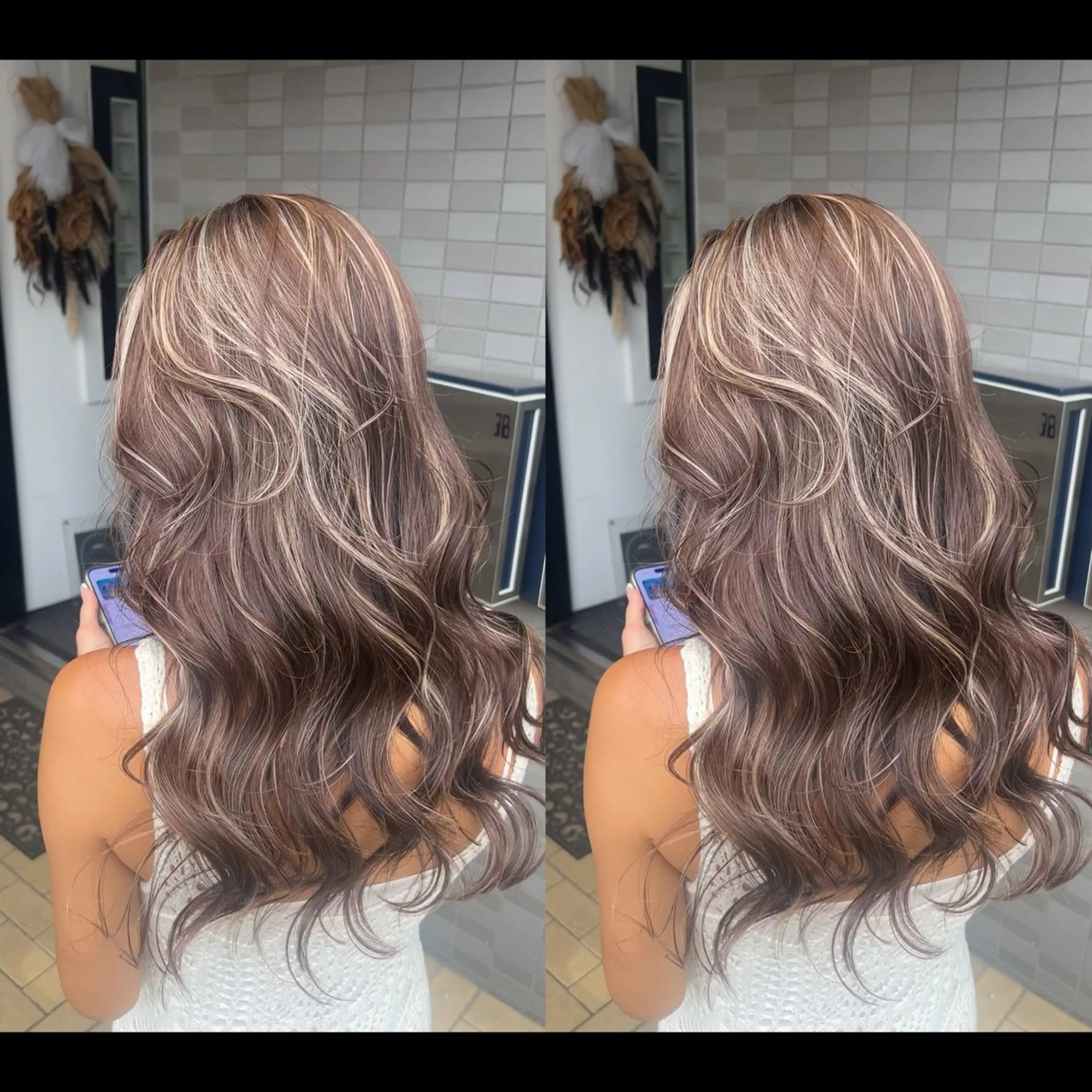 ロング カラー ベージュカラー デザインカラー ハイライトカラー メッシュ ハイライト カット ヘアカラー トリートメント 表参道/ハイライト バレイヤージュのヘアスタイル