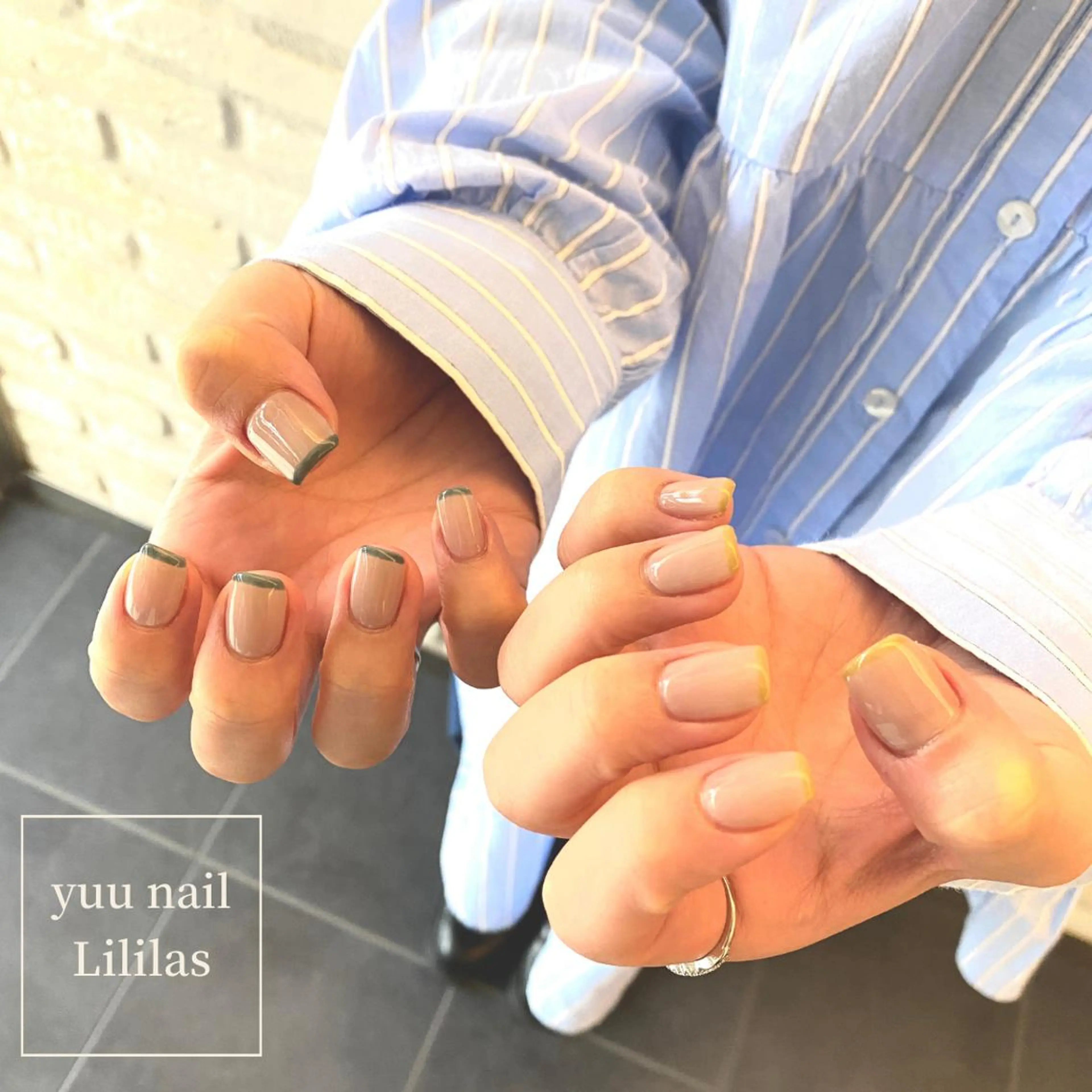 ネイル 入学式 長さ出し フレンチネイル ジェルネイル ゴールド ハンドネイル Lililas サロン&スクールのネイルデザイン