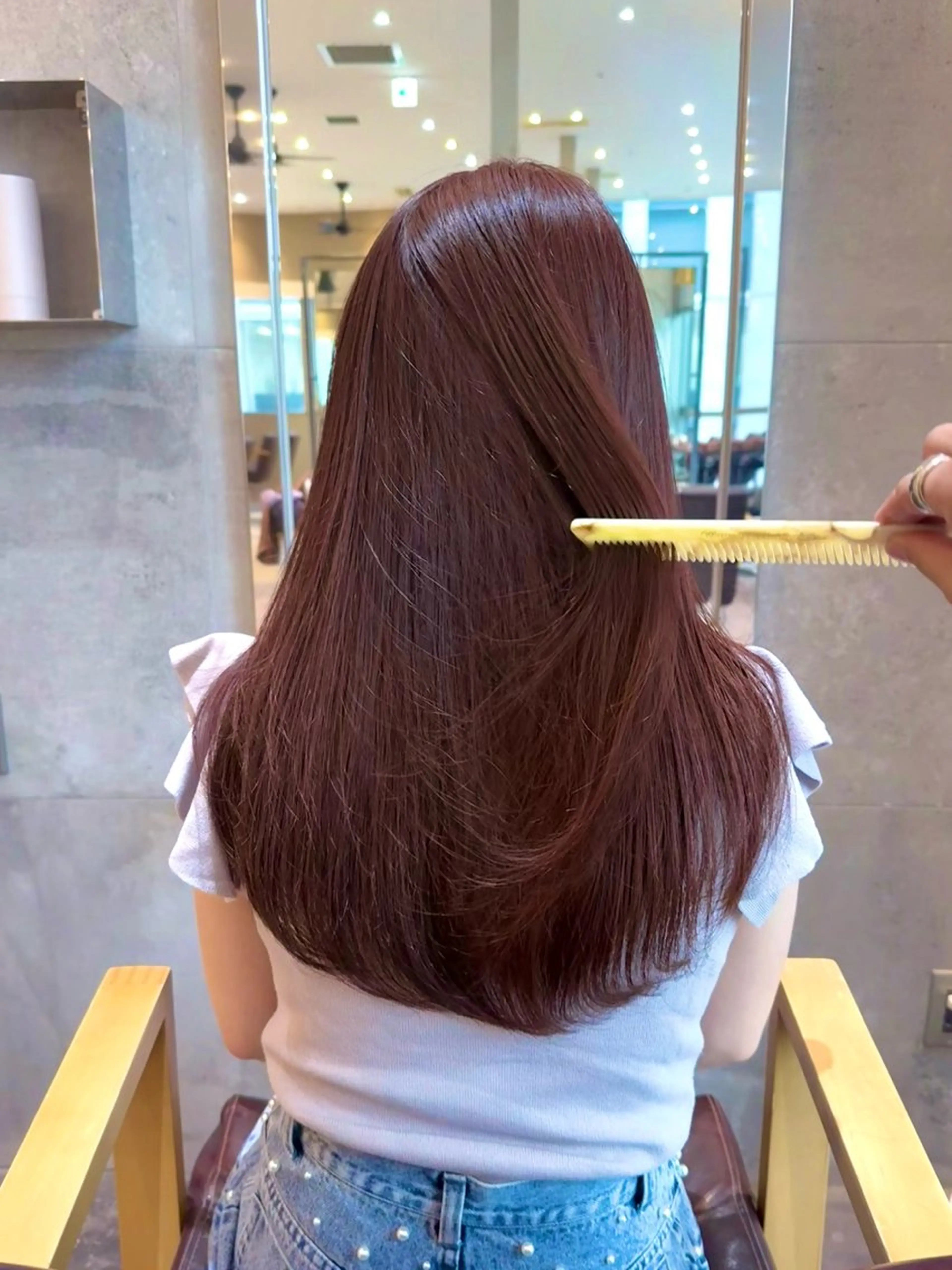 ロング ピンクブラウン ヘアカラー トリートメント レイヤーカット× 髪質改善カラー 片山のヘアスタイル