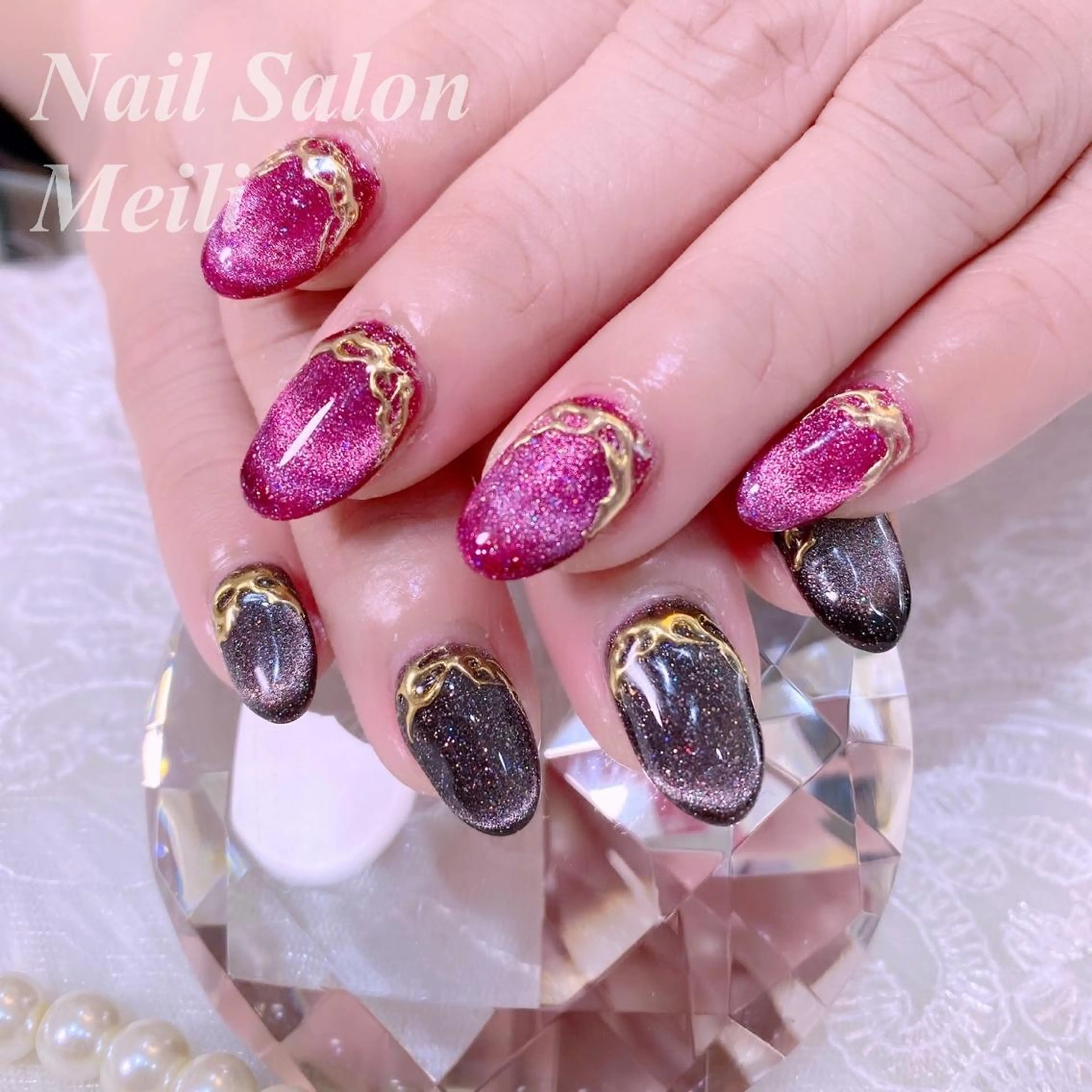 ネイル ボルドー マグネットネイル 春ネイル ハンドネイル NAILSALON MEILIのネイルデザイン