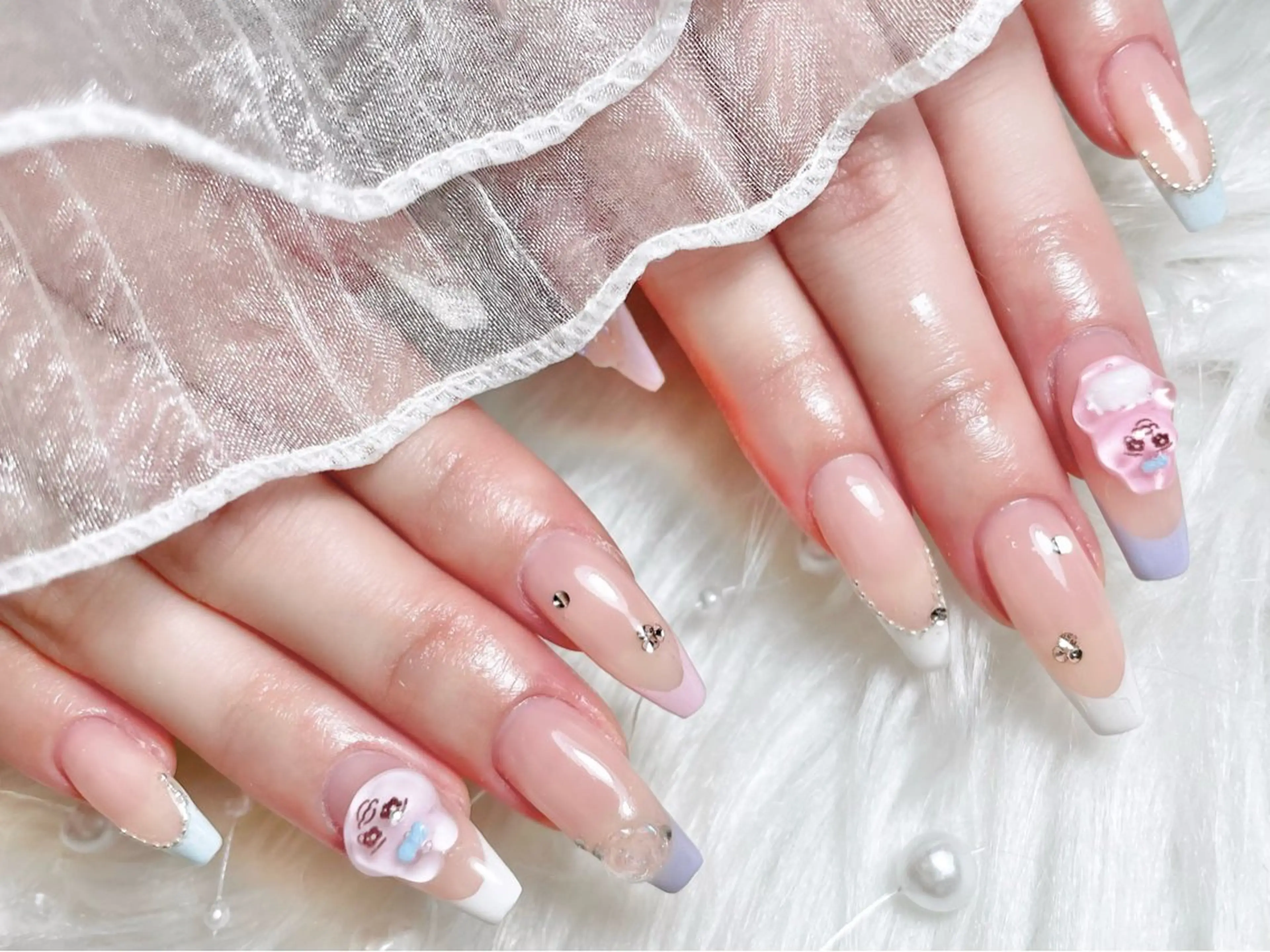 ネイル フレンチネイル ジェルネイル パラジェル 春ネイル ハンドネイル ゆりか ジョアアンジェ福島のネイルデザイン