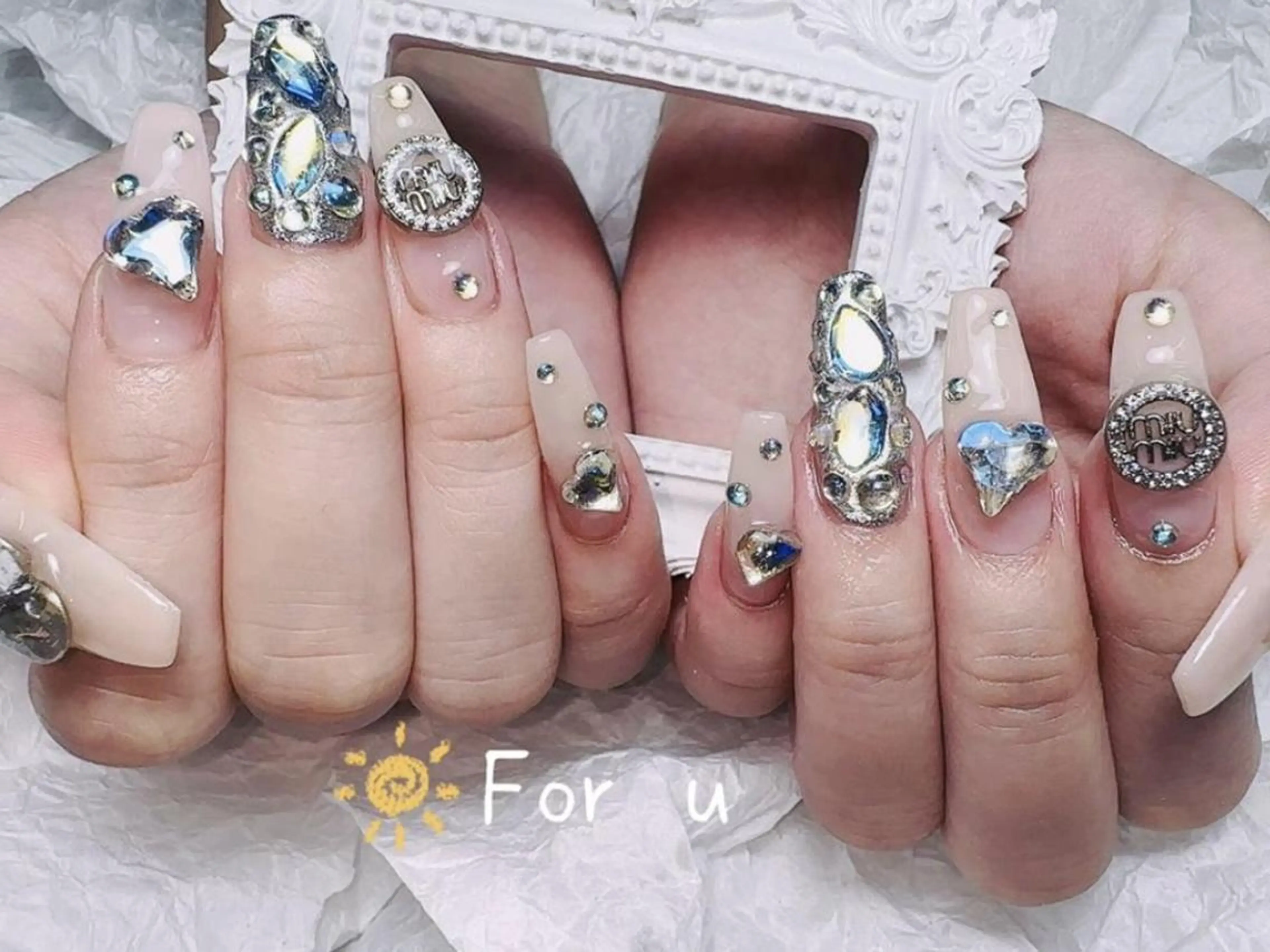 メンズ ネイル アートネイル フレンチネイル ジェルネイル キラキラネイル パラジェル Bloom kabukiのネイルデザイン