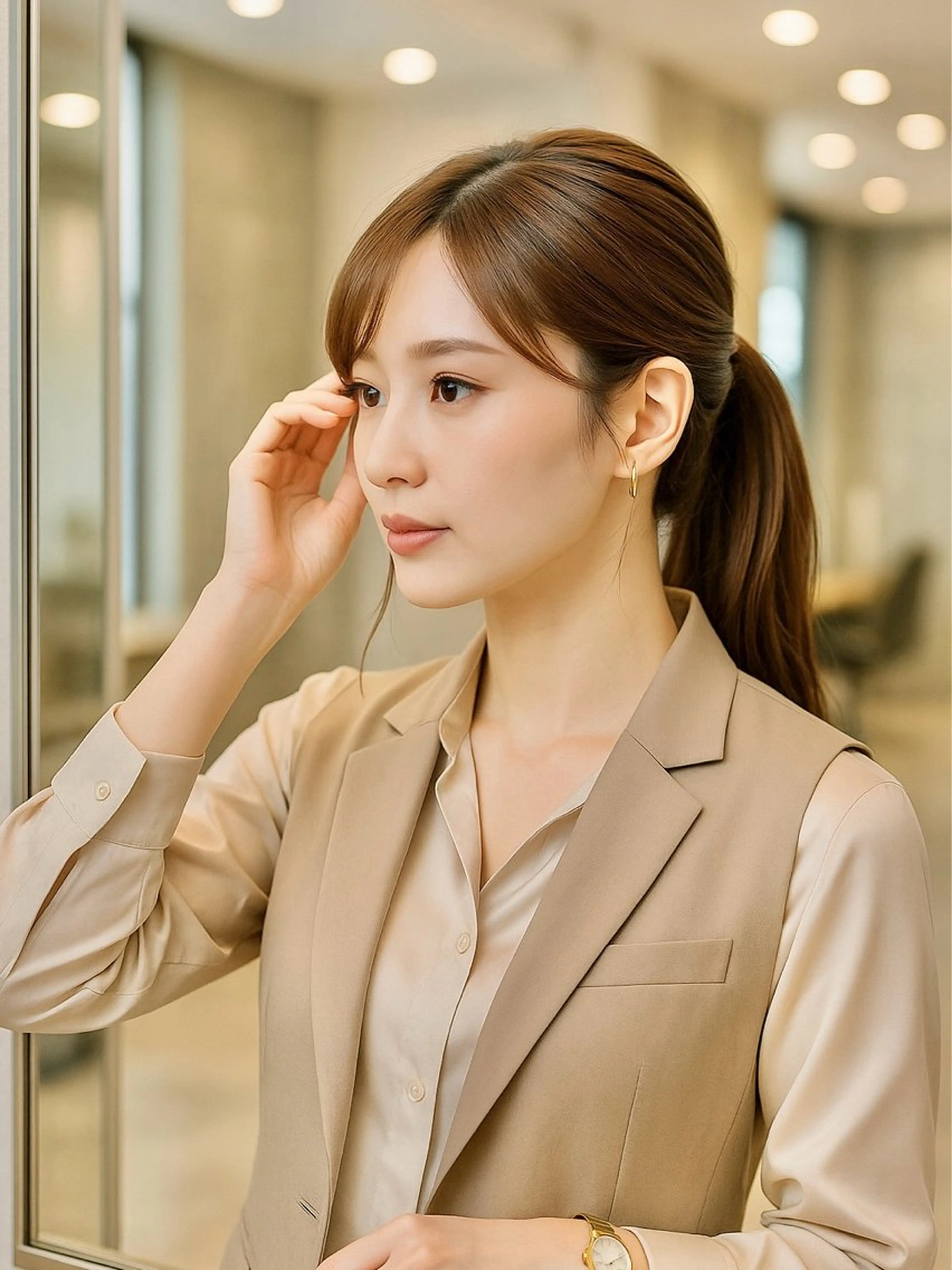 セミロング カラー 顔周りカット ハッシュカット 韓国風ヘア レイヤーカット トリートメント カット ヘアカラー トリートメント 岡崎勇人/レイヤー/ 韓国/ケラチンTRのヘアスタイル