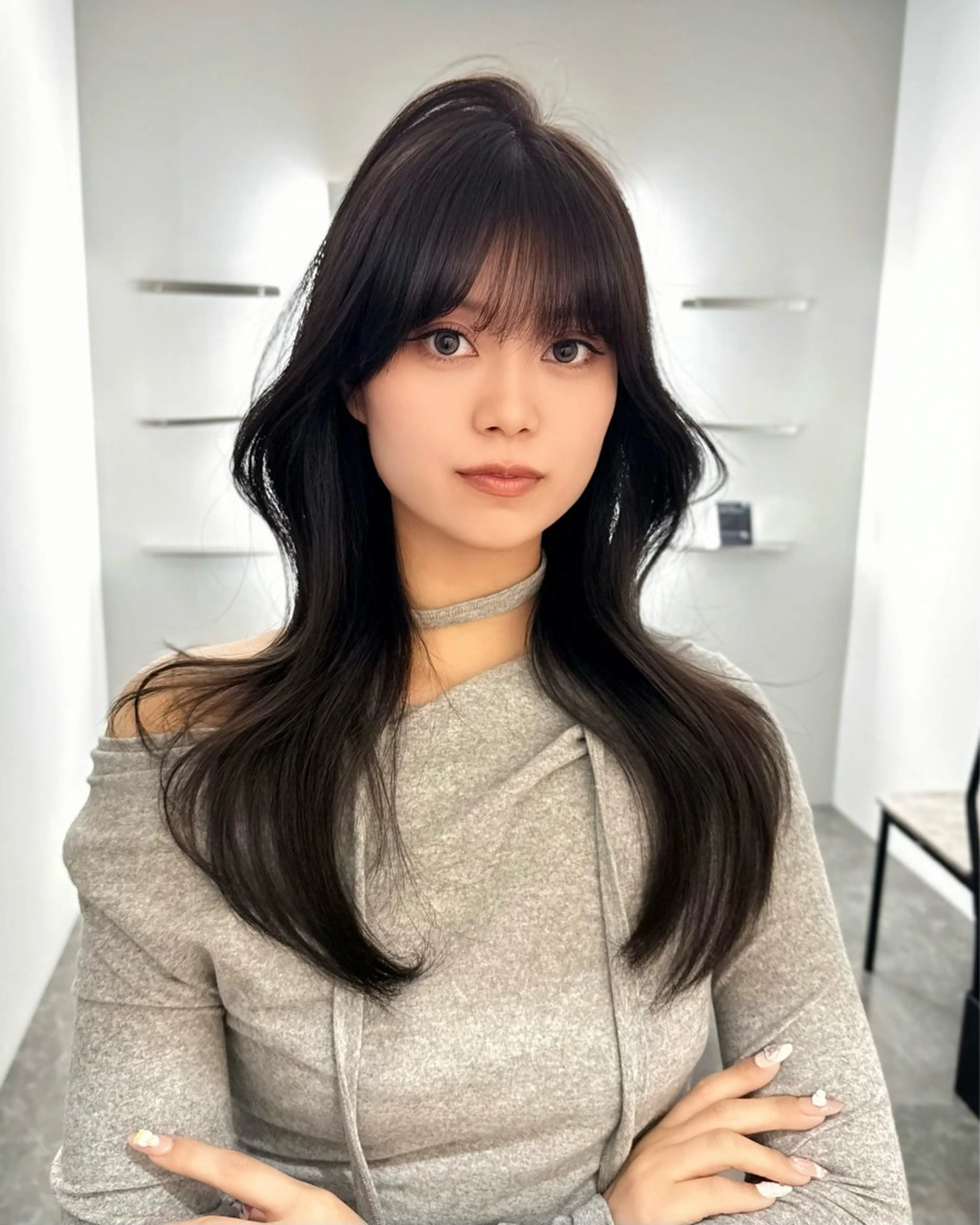 ロング カラー くびれヘア 韓国風ヘア レイヤーカット カット ヘアカラー トリートメント レイヤー/艶カラー /韓国ヘア/高松のヘアスタイル