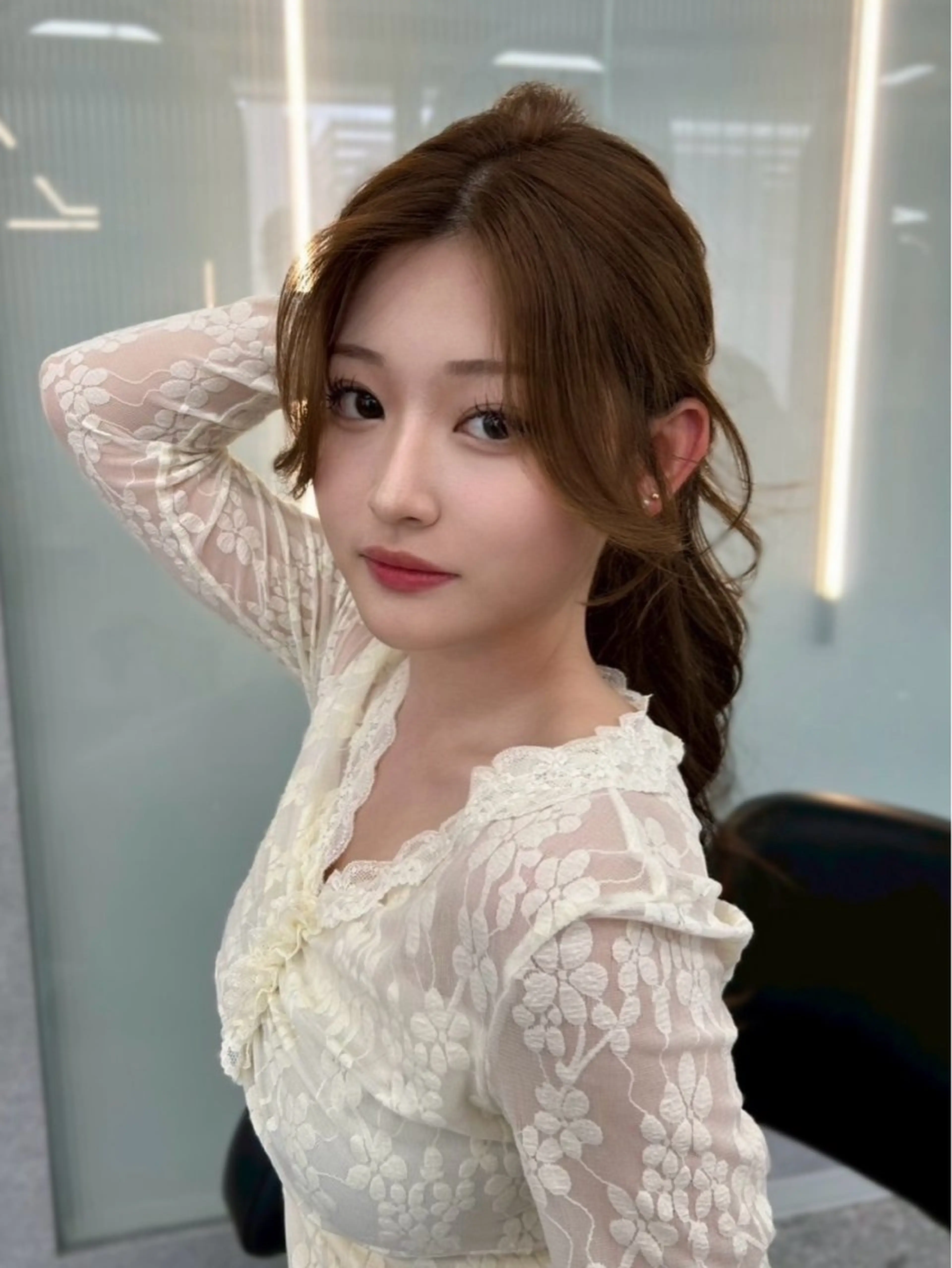 ロング 顔まわりレイヤー 顔周りカット 韓国風ヘア レイヤーカット 似合わせカット 木串 楽人のヘアスタイル
