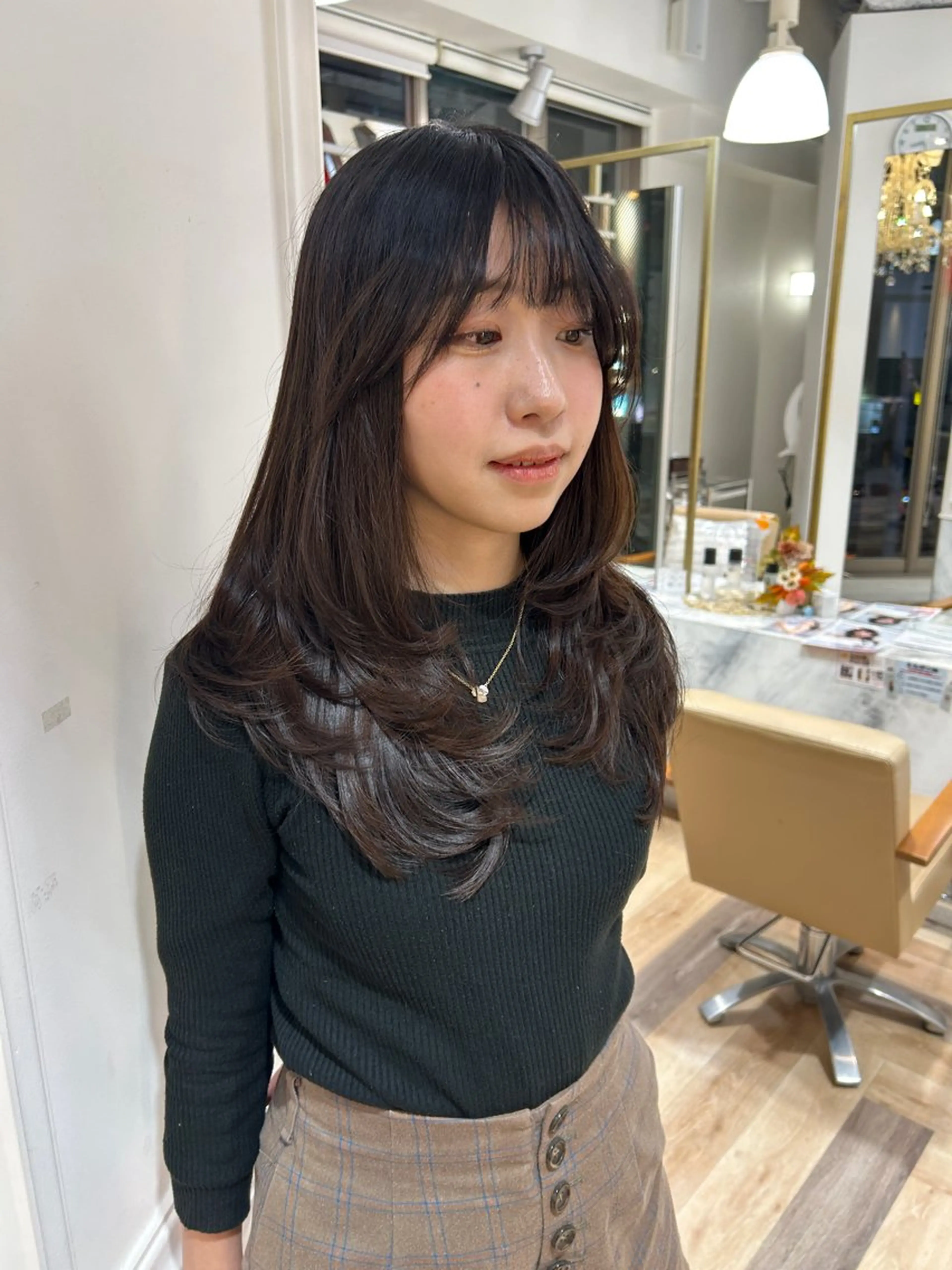 ロング カラー 韓国風ヘア レイヤーカット 小顔カット カット 野田阪神/レイヤー/ ハイライト/yuuのヘアスタイル