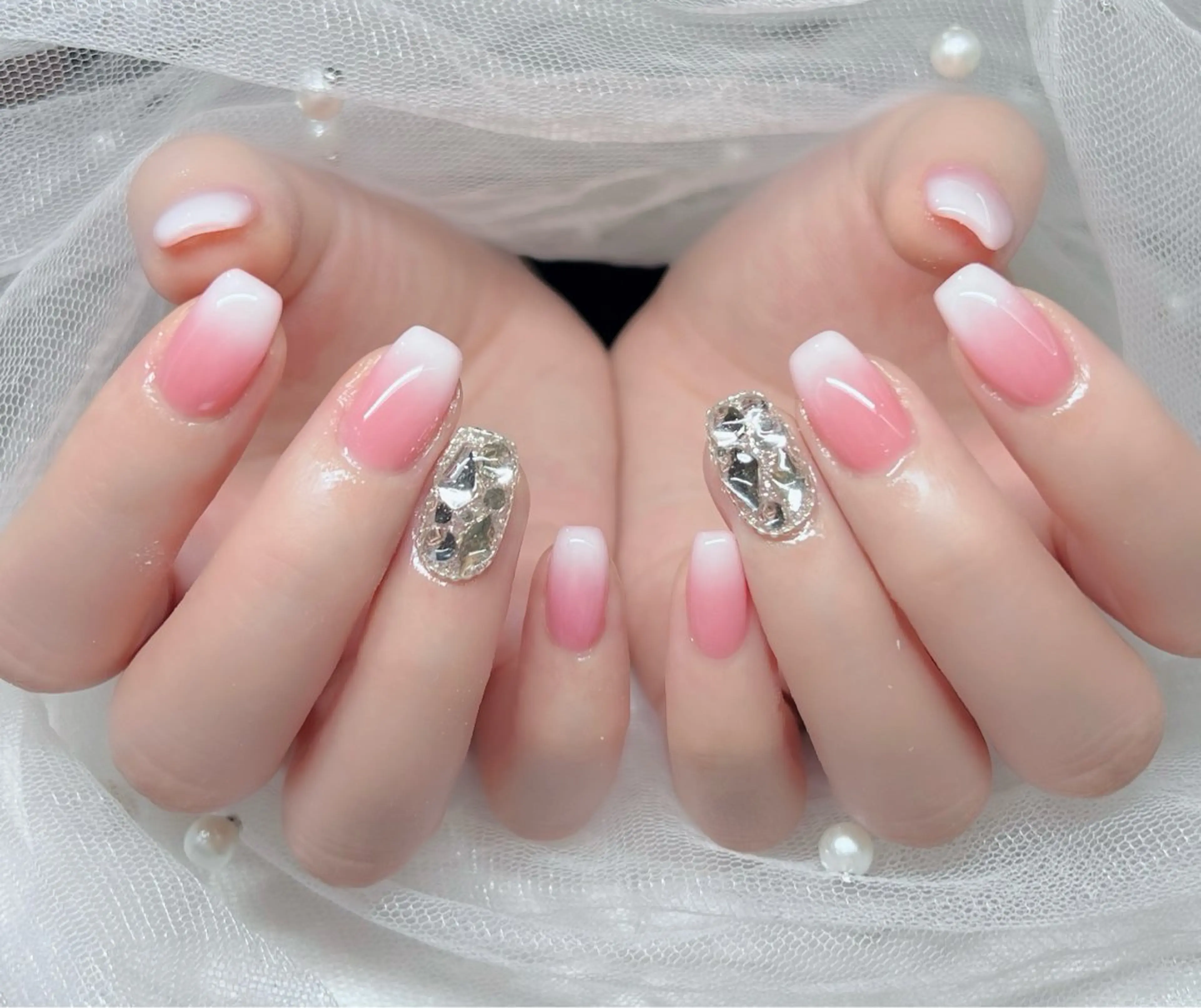 ネイル ハンドネイル 🎀PG🩵 ネイルサロンのネイルデザイン