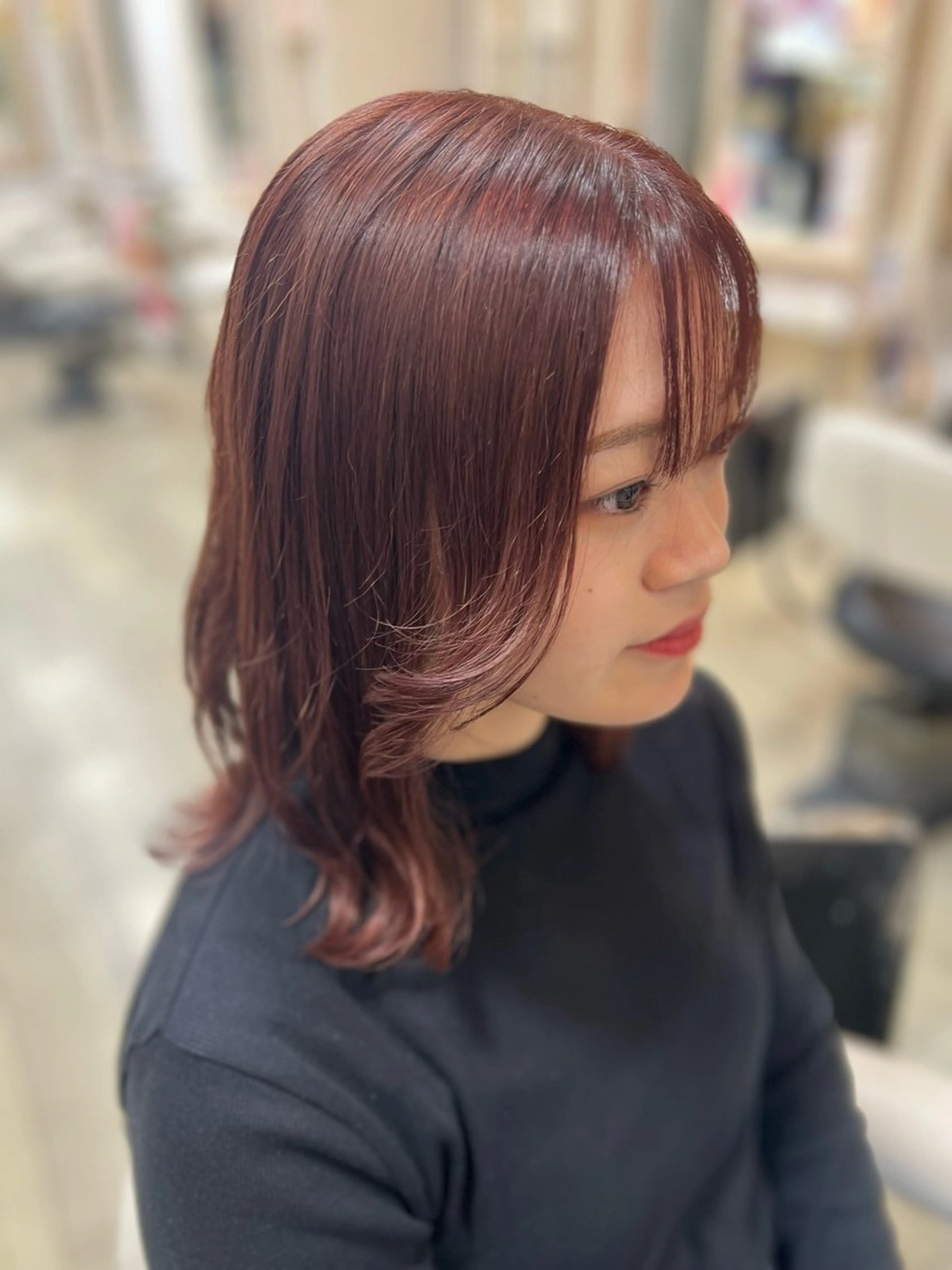 ミディアム カラー レッドカラー 宮田 かやののヘアスタイル