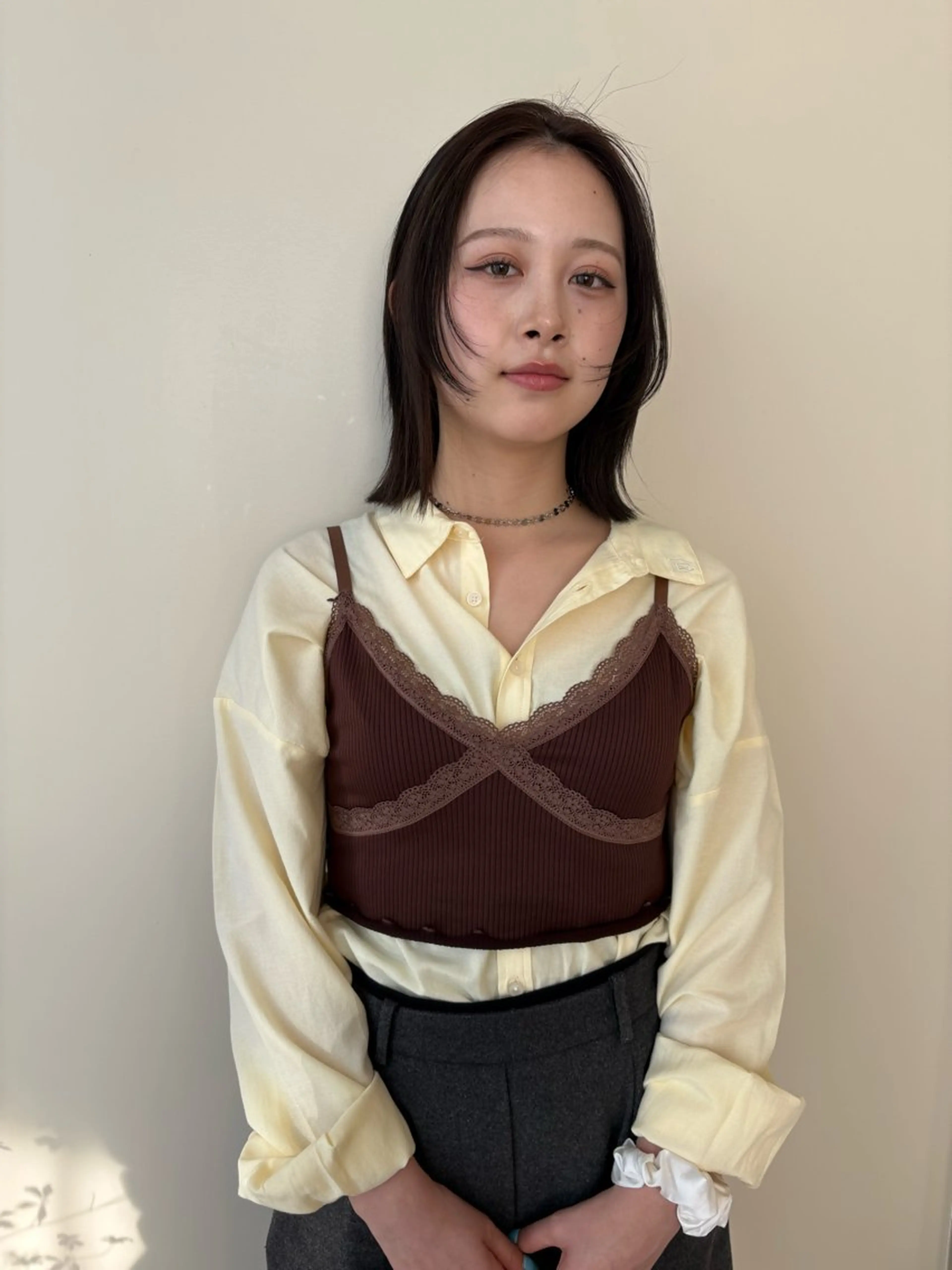 ミディアム カラー グレージュ 似合わせカットカラー りおなのヘアスタイル