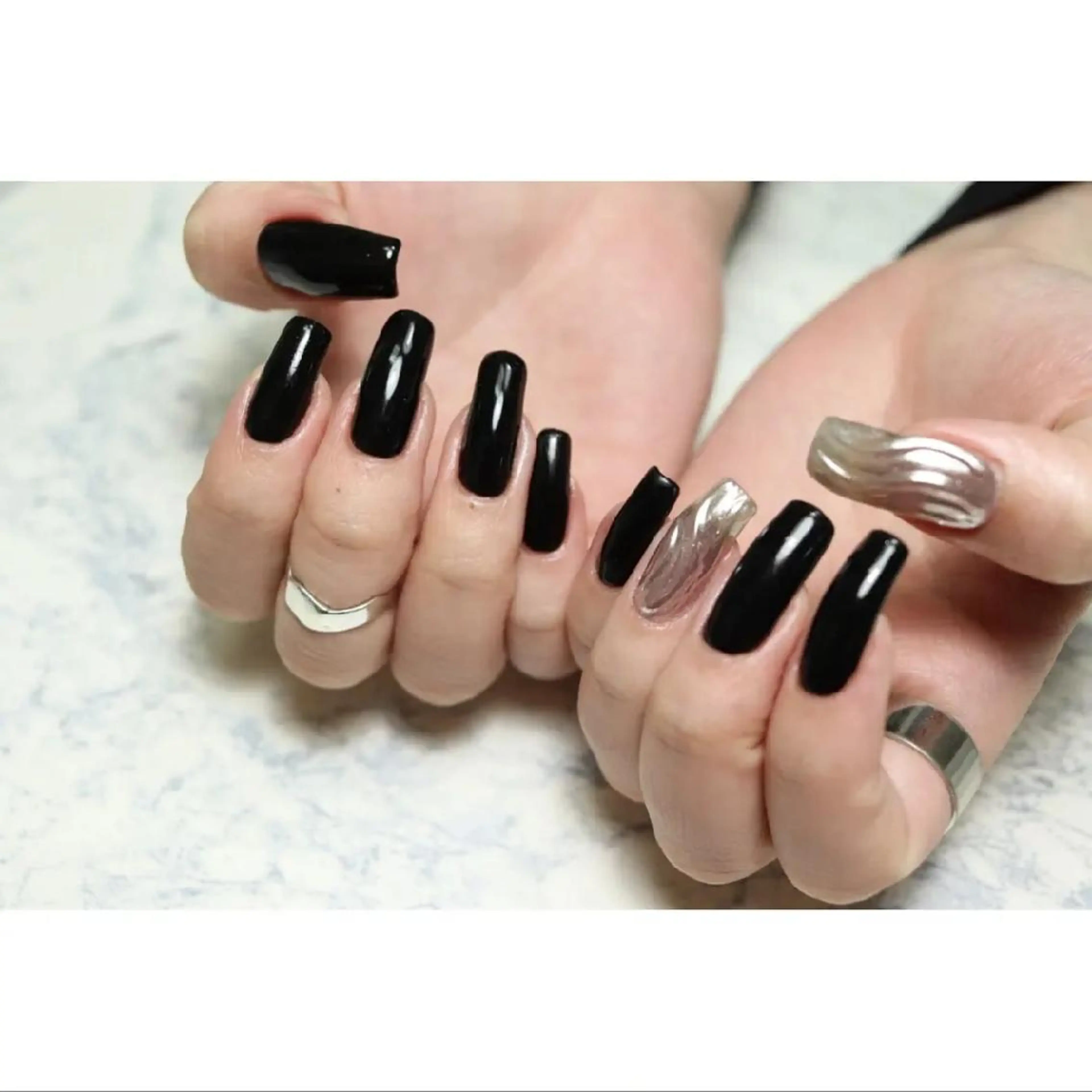 ネイル ロングネイル ミラーネイル シルバー esplendor  小野寺のネイルデザイン