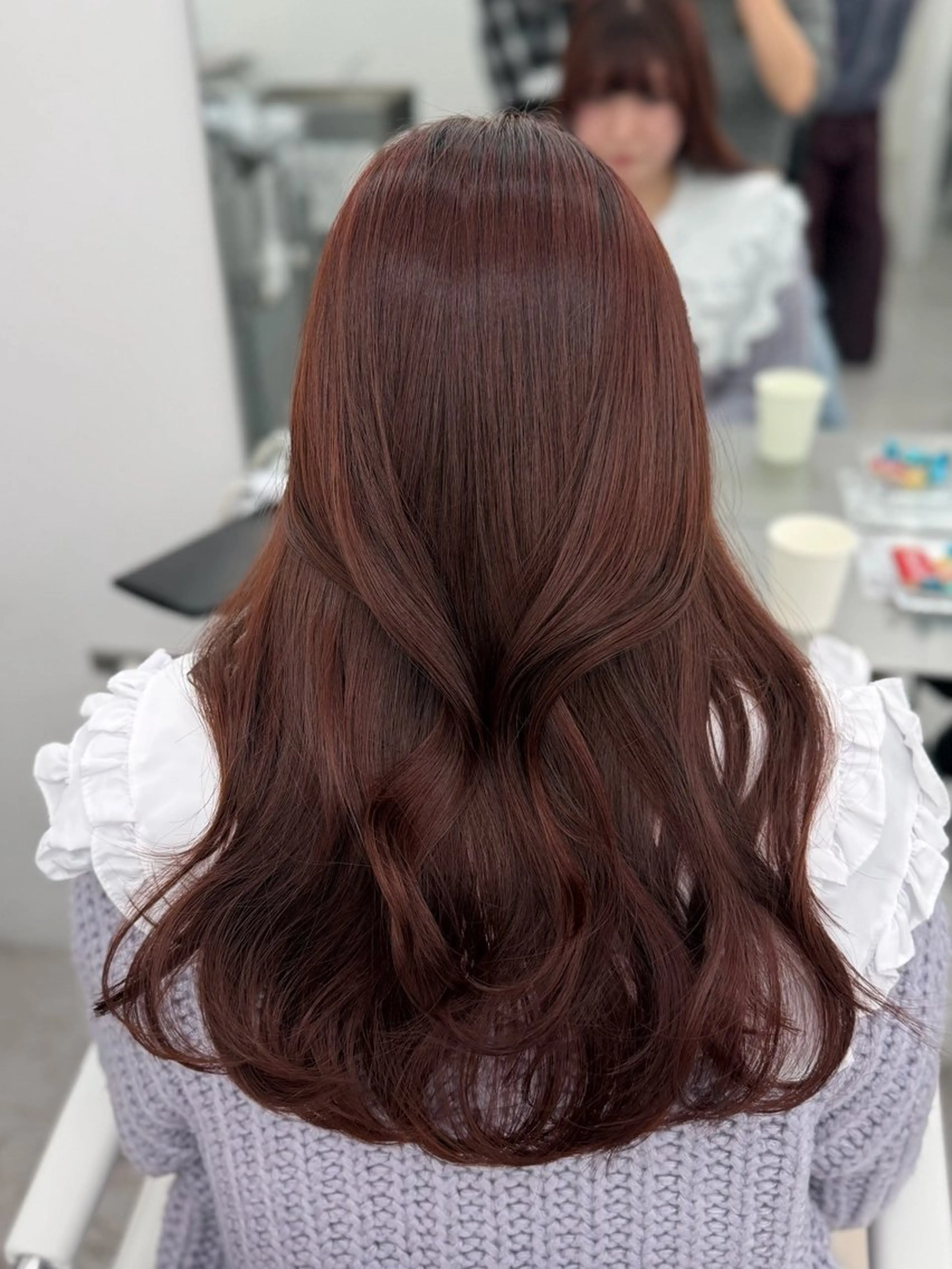 ロング カラー レッドカラー カット ヘアカラー トリートメント 韓国ヘア/顔周り ヘアセット/加藤優里のヘアスタイル