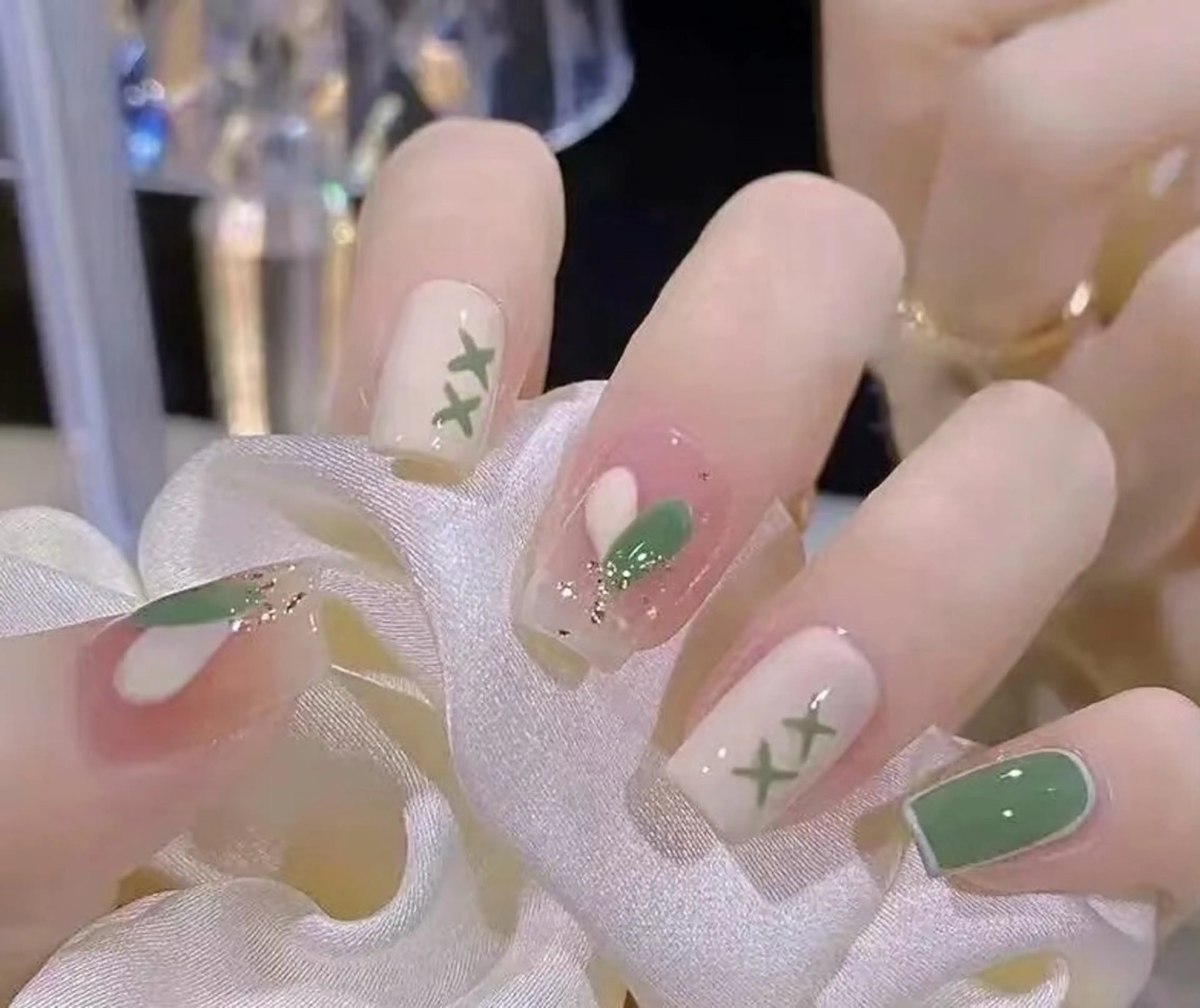 ネイル アートネイル オーロラネイル クリアネイル 長さ出し フレンチネイル MoriseNail Jr研修💜イシダのネイルデザイン