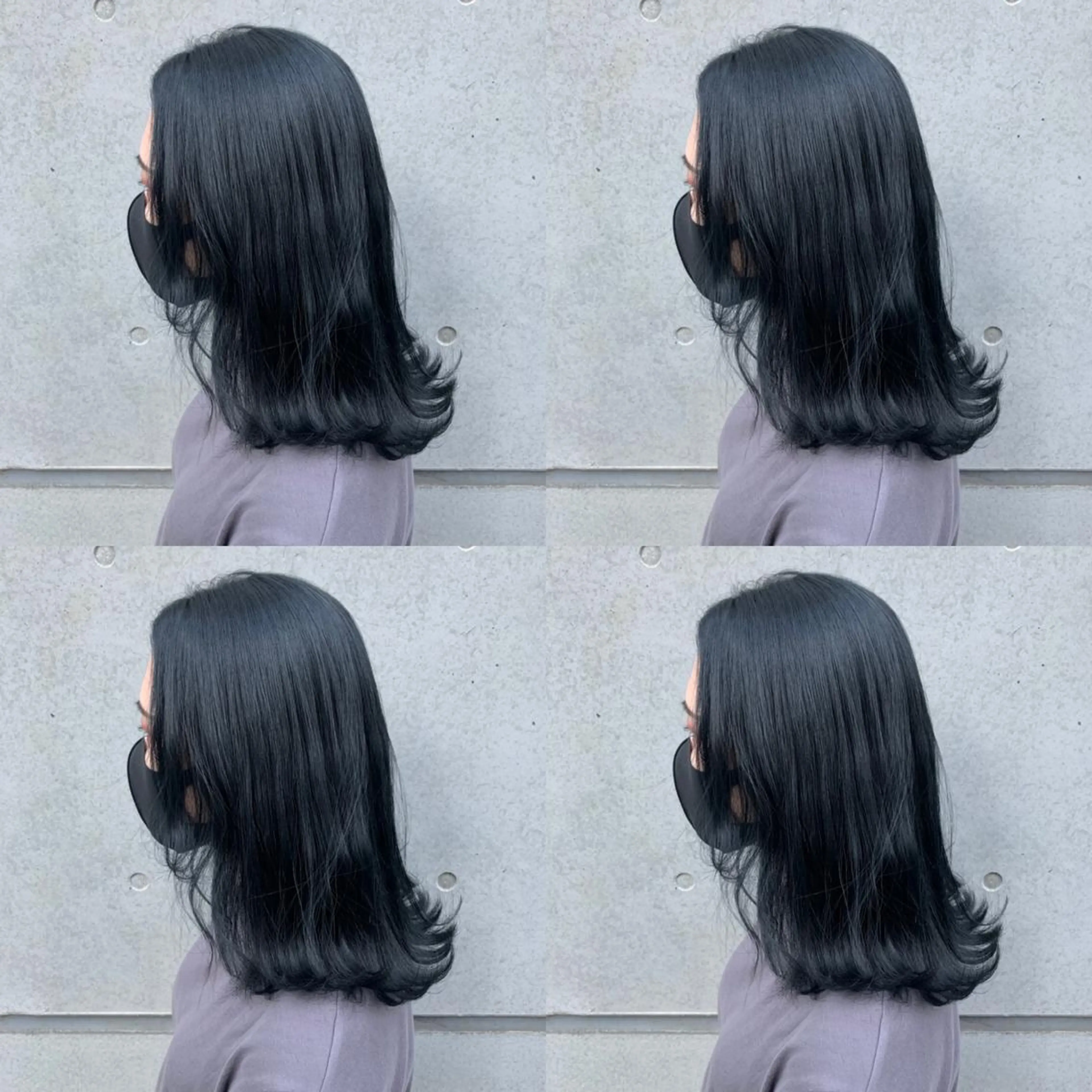 ミディアム カラー 黒髪 ブルーカラー ブルーブラック ✨髪質改善✖︎顔周り レイヤー✨ナカムラのヘアスタイル