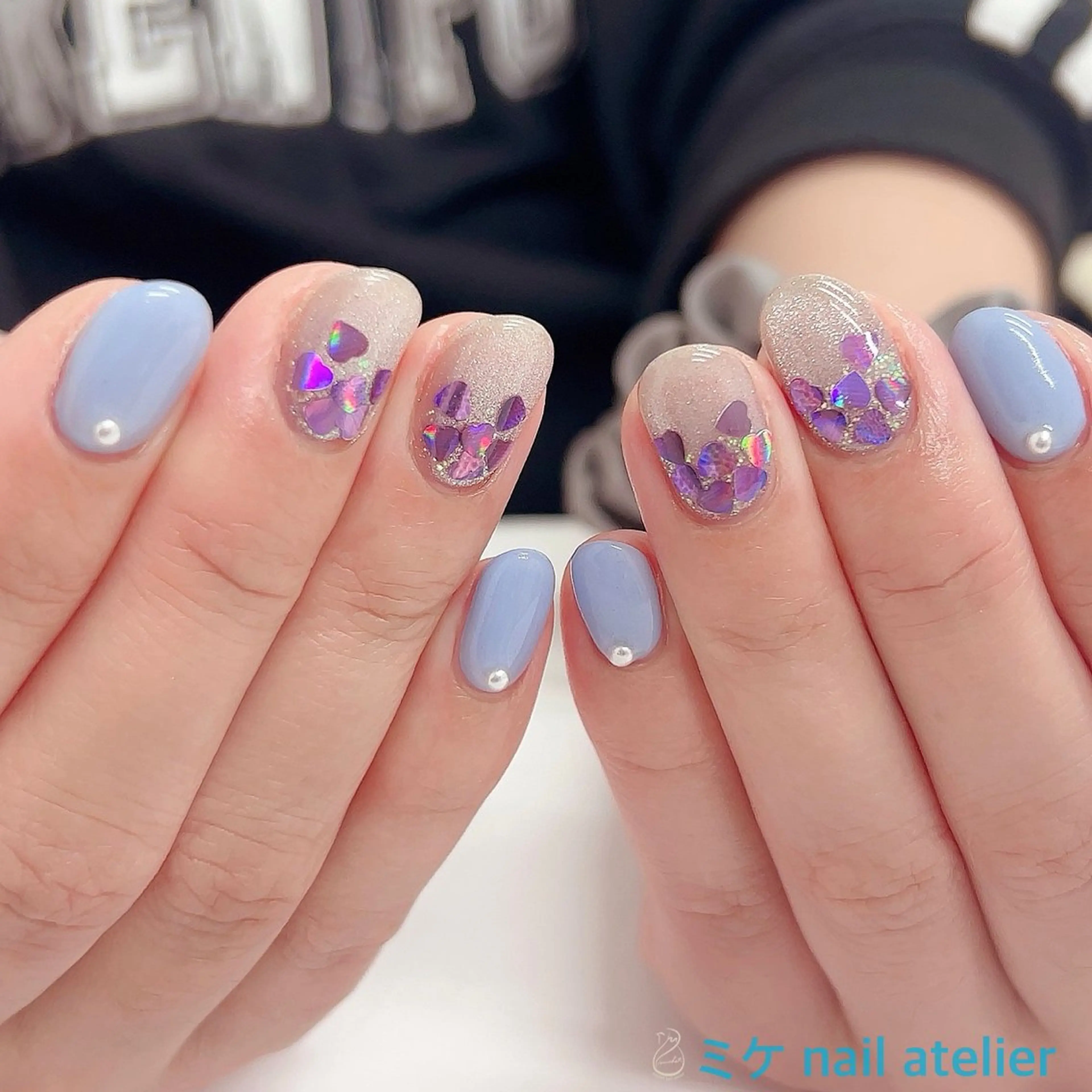 ネイル ブルー ジェルネイル ハート マグネットネイル ワンカラーネイル ハンドネイル h. rikaのネイルデザイン