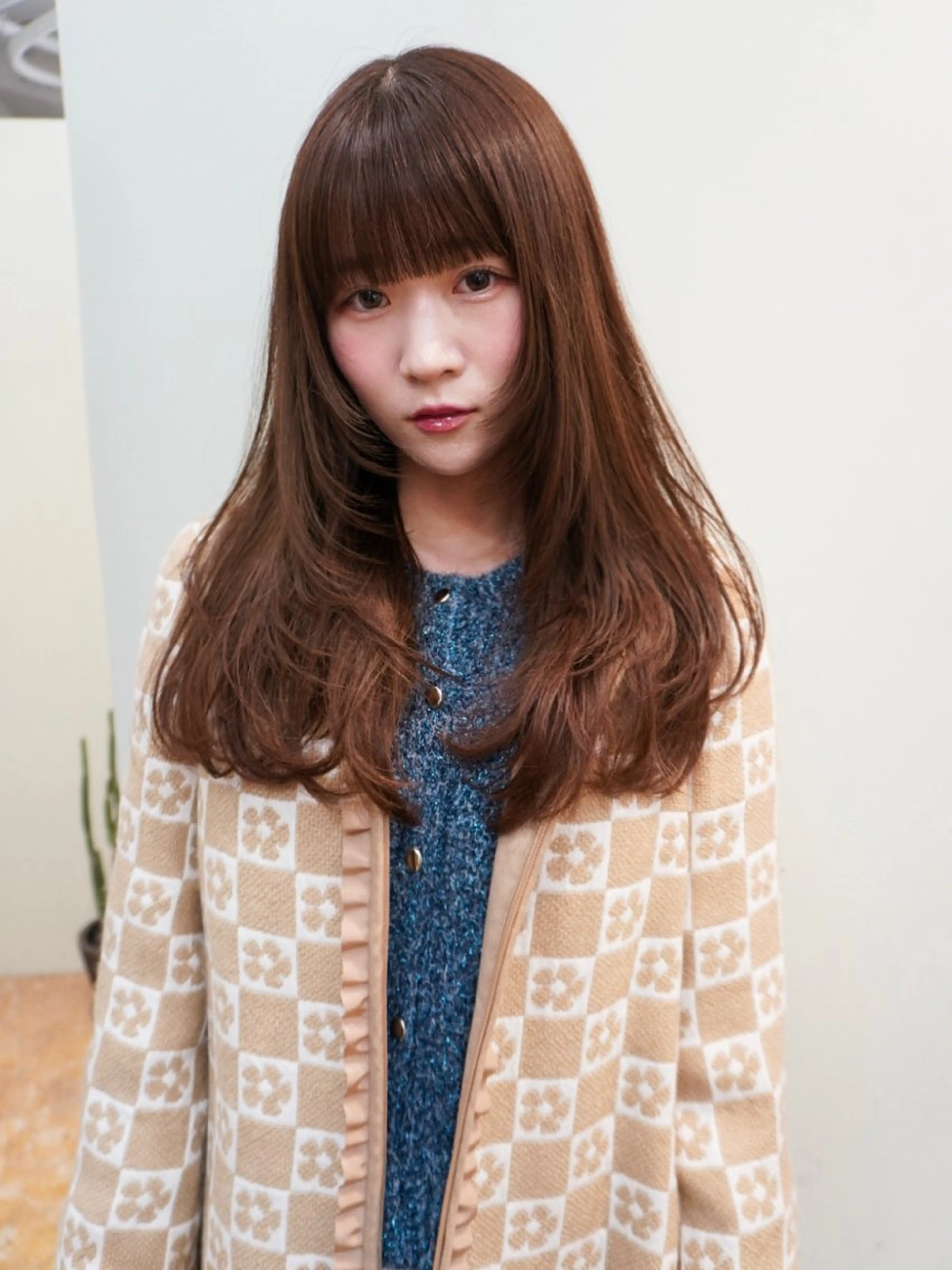 ロング カラー 顔まわりレイヤー レイヤーカット ワイドバング 名古屋カラーモデル/ 暖色カラー/リカのヘアスタイル
