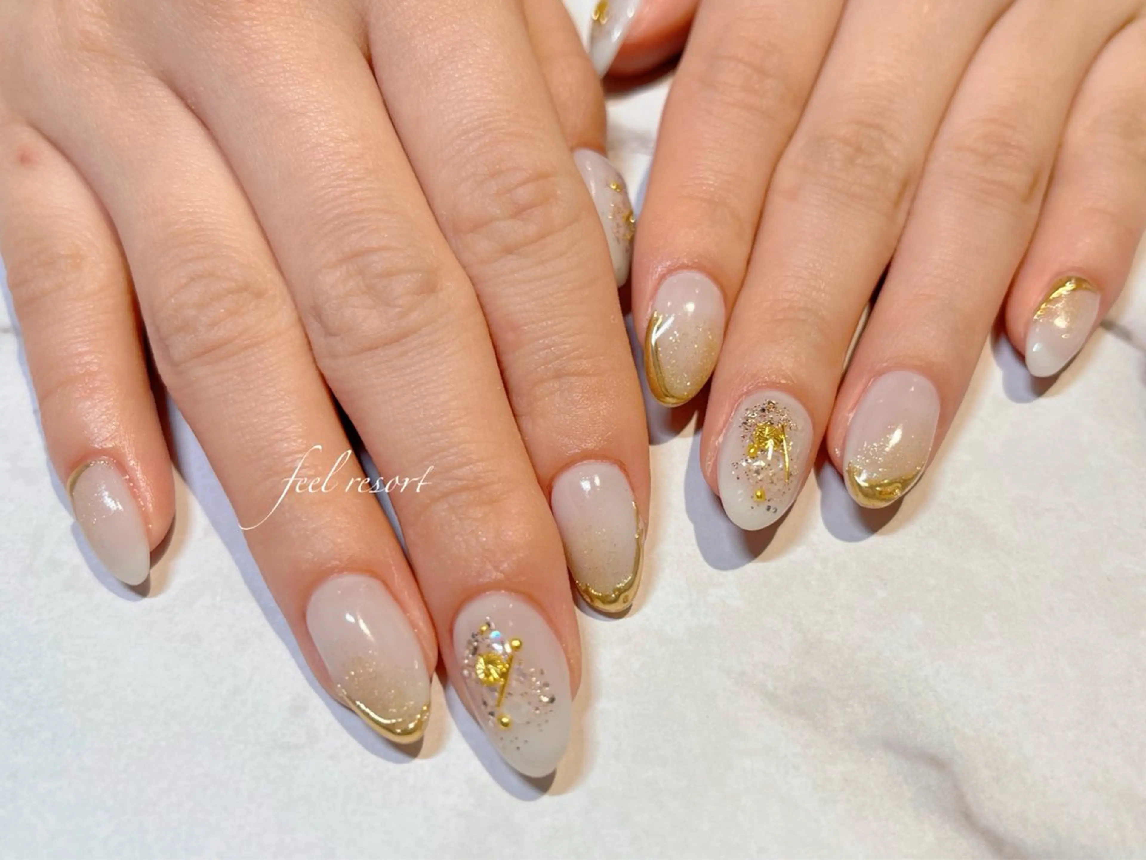 ネイル 長さ出し フットネイル フレンチネイル ジェルネイル ガラスフレンチ ハンドネイル Lien（リアン） 銀座駅6分のネイルデザイン