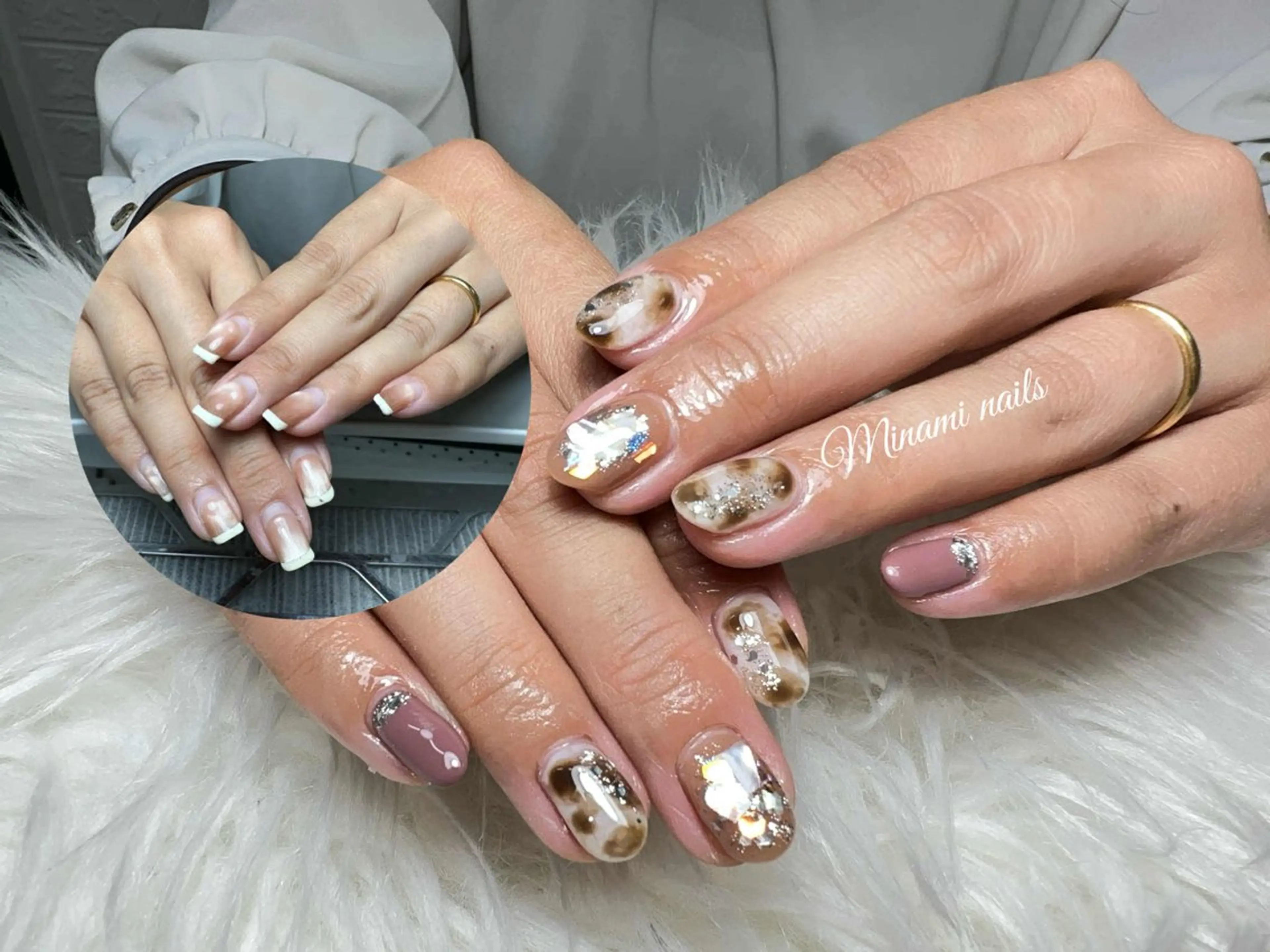 ネイル ブラウン ミラーネイル ニュアンスネイル オフィスネイル Minami Nailsのネイルデザイン