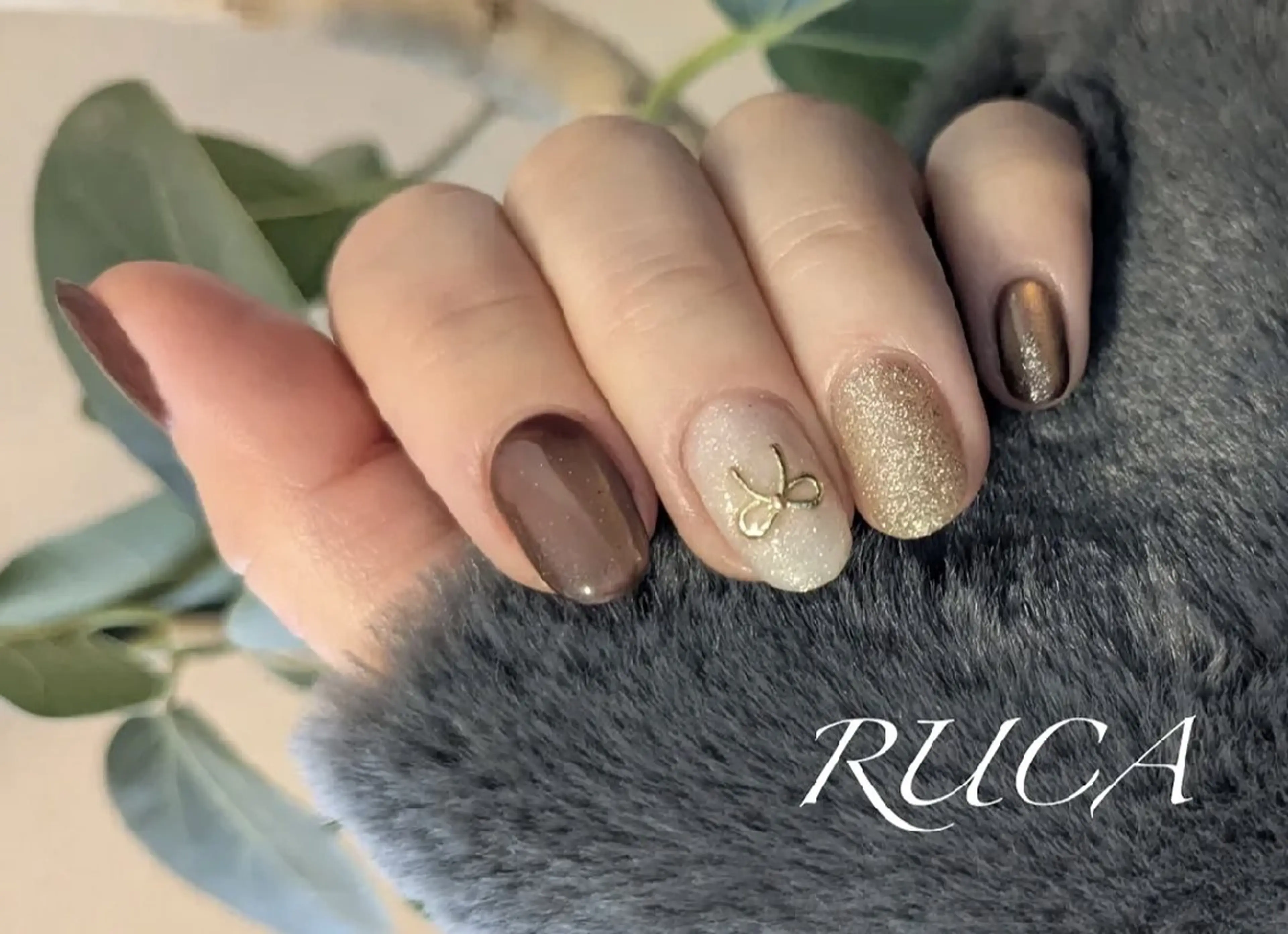 ネイル ブラウン マグネットネイル リボン Yamamoto Aのネイルデザイン