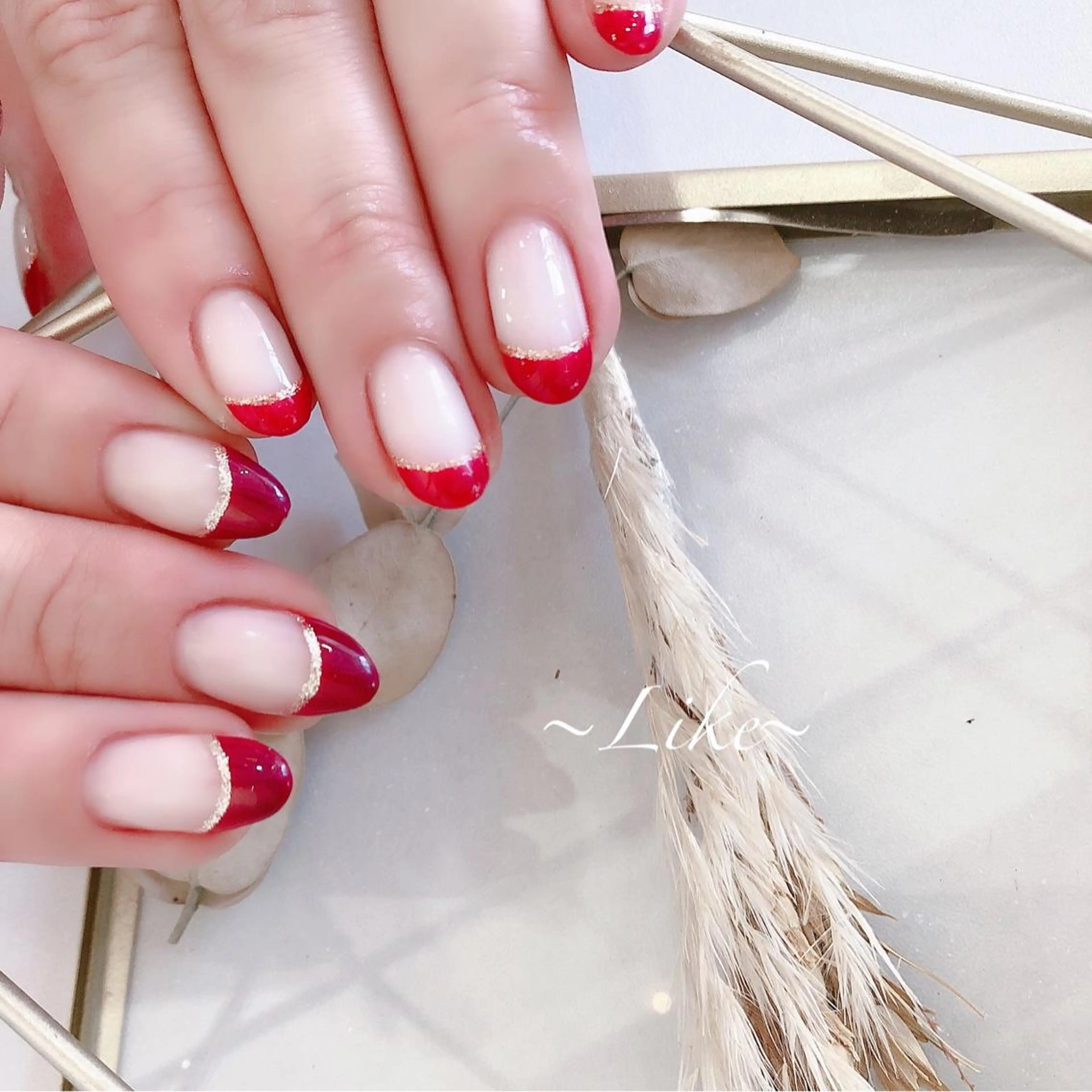 ネイル フレンチネイル ラメ(グリッター) Likeモデル 募集中のネイルデザイン