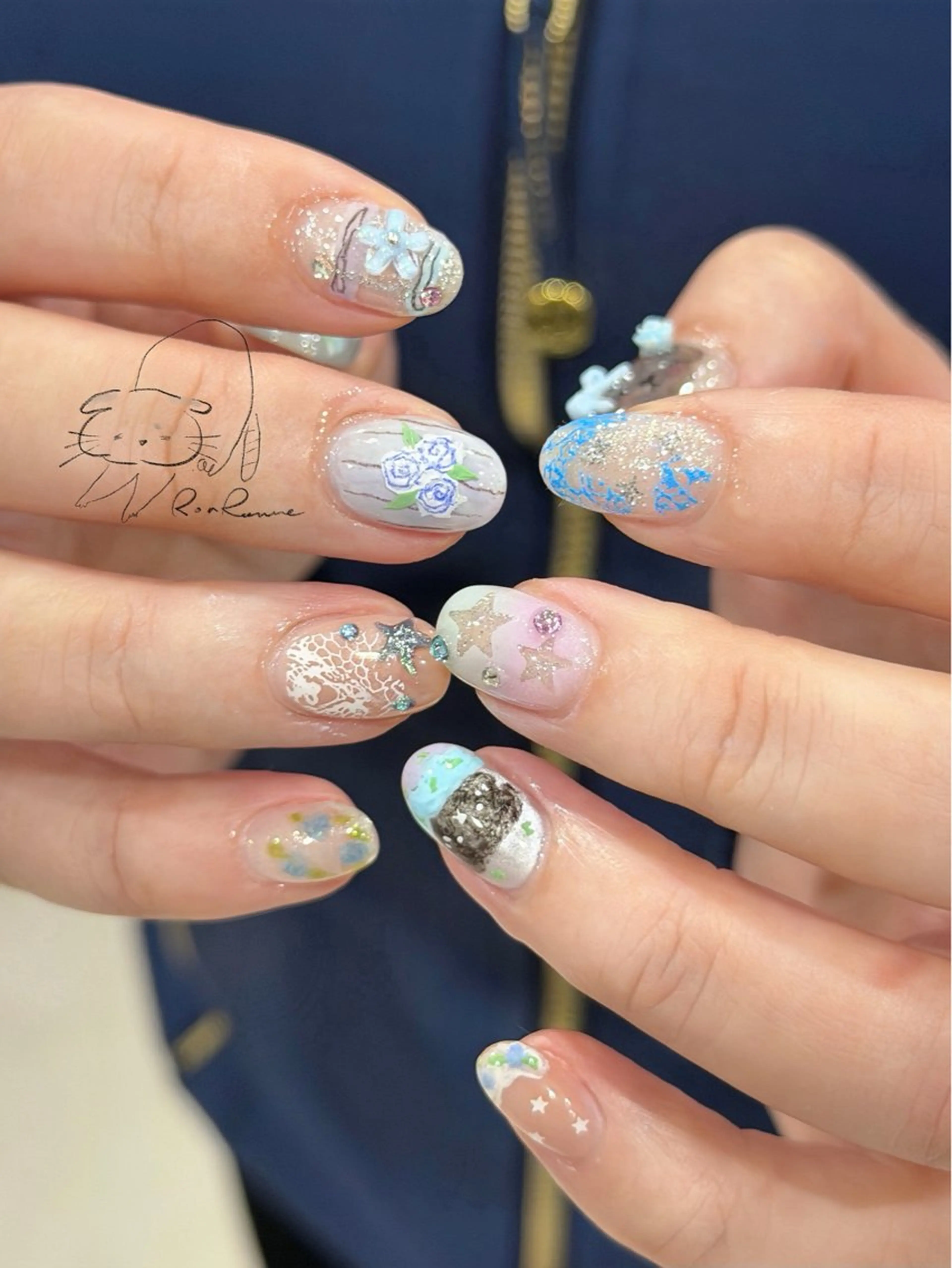 ネイル オーロラネイル 長さ出し フレンチネイル ジェルネイル ミラーネイル ハンドネイル ronronne .のネイルデザイン