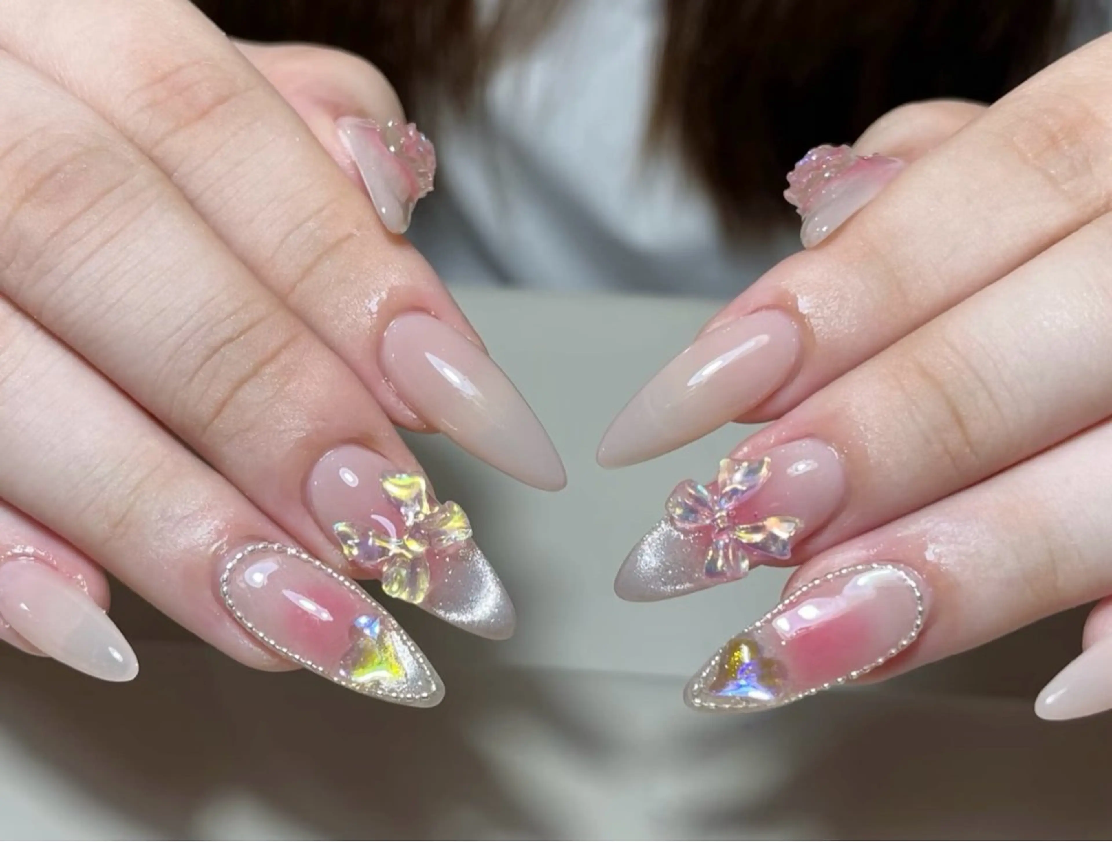 ネイル オーロラネイル ブルー チークネイル フットネイル フレンチネイル ハンドネイル ╹◡╹Mimoミモ Eye&Nailのマツエク・マツパデザイン