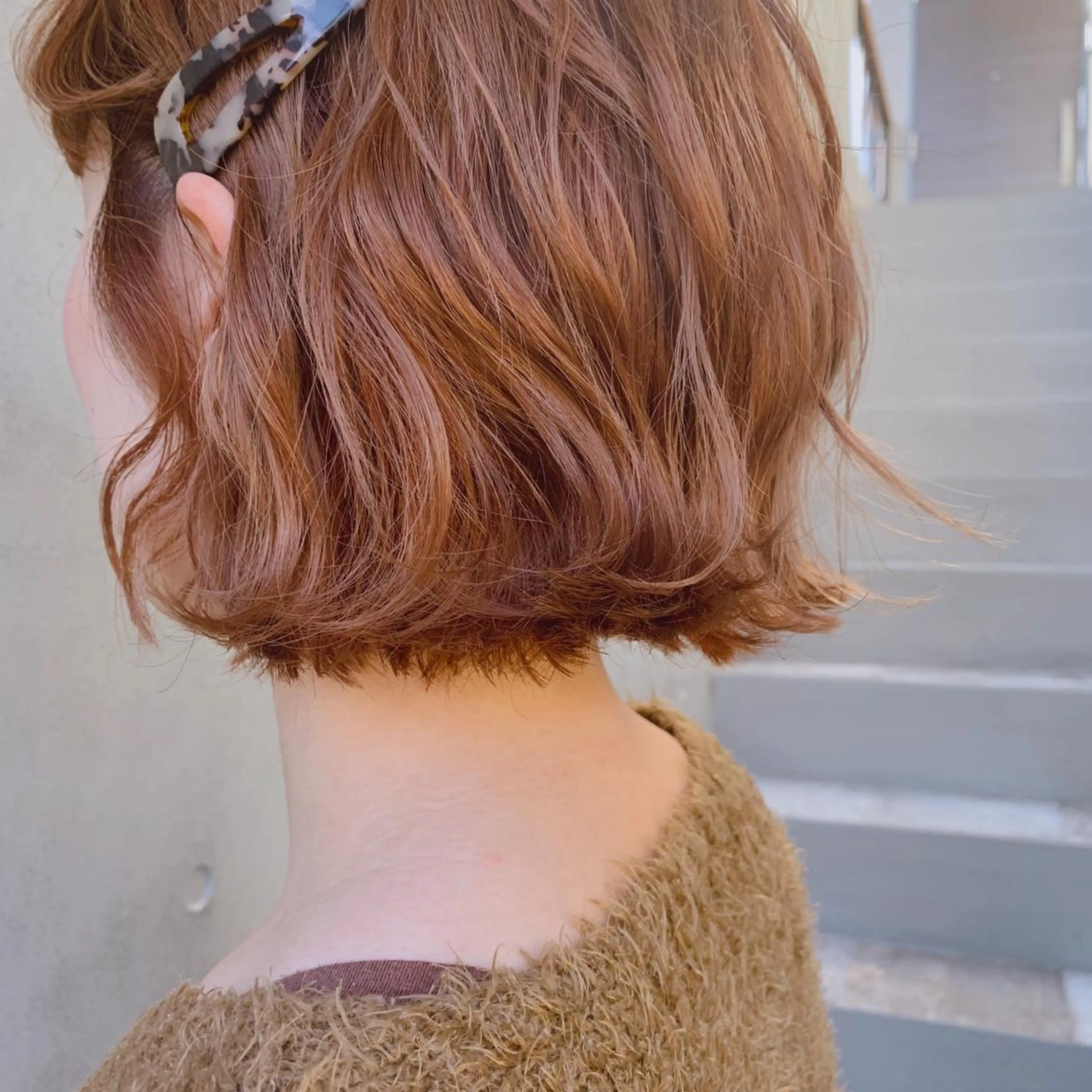 ミディアム カラー ブリーチ ケアブリーチ ダブルカラー オレンジ 柔らかブラウン/顔周 りレイヤー♡ユウシのヘアスタイル