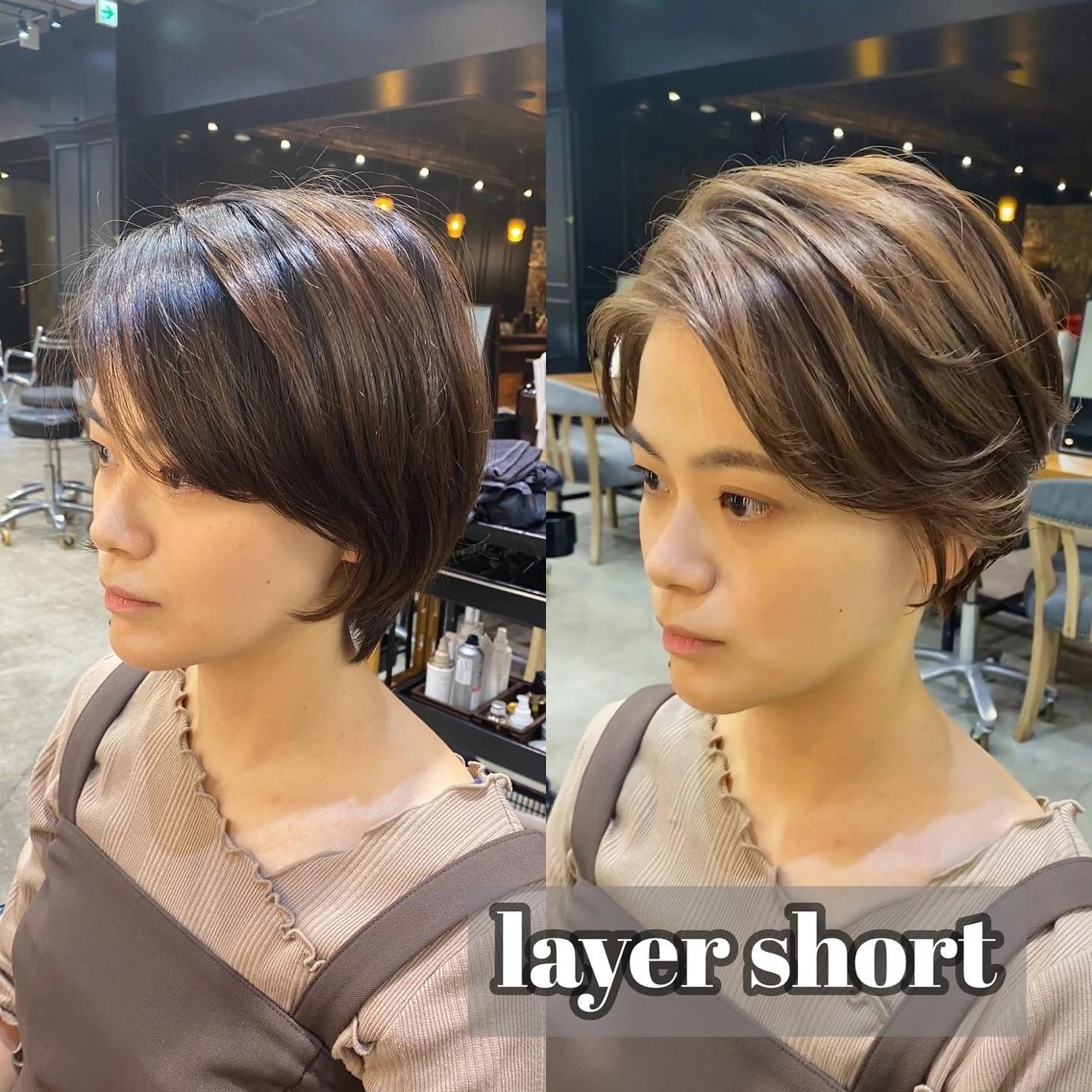 ショート カラー ショートレイヤー レイヤーカット ショートヘア 透明感カラー🌿 グレージュ🐺陽介のヘアスタイル