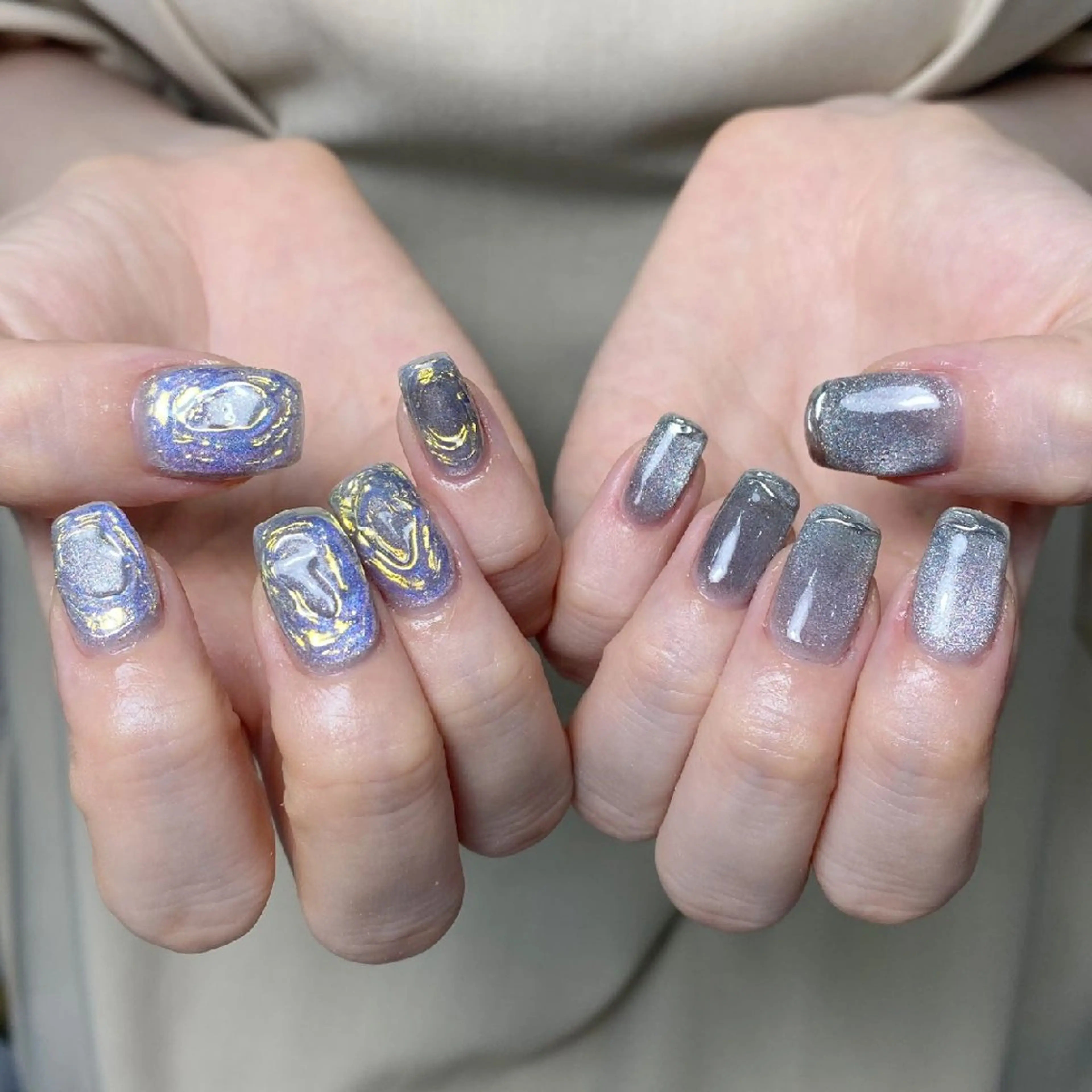 ネイル チークネイル 長さ出し フレンチネイル ジェルネイル キラキラネイル ハンドネイル UM Nail Salonのネイルデザイン