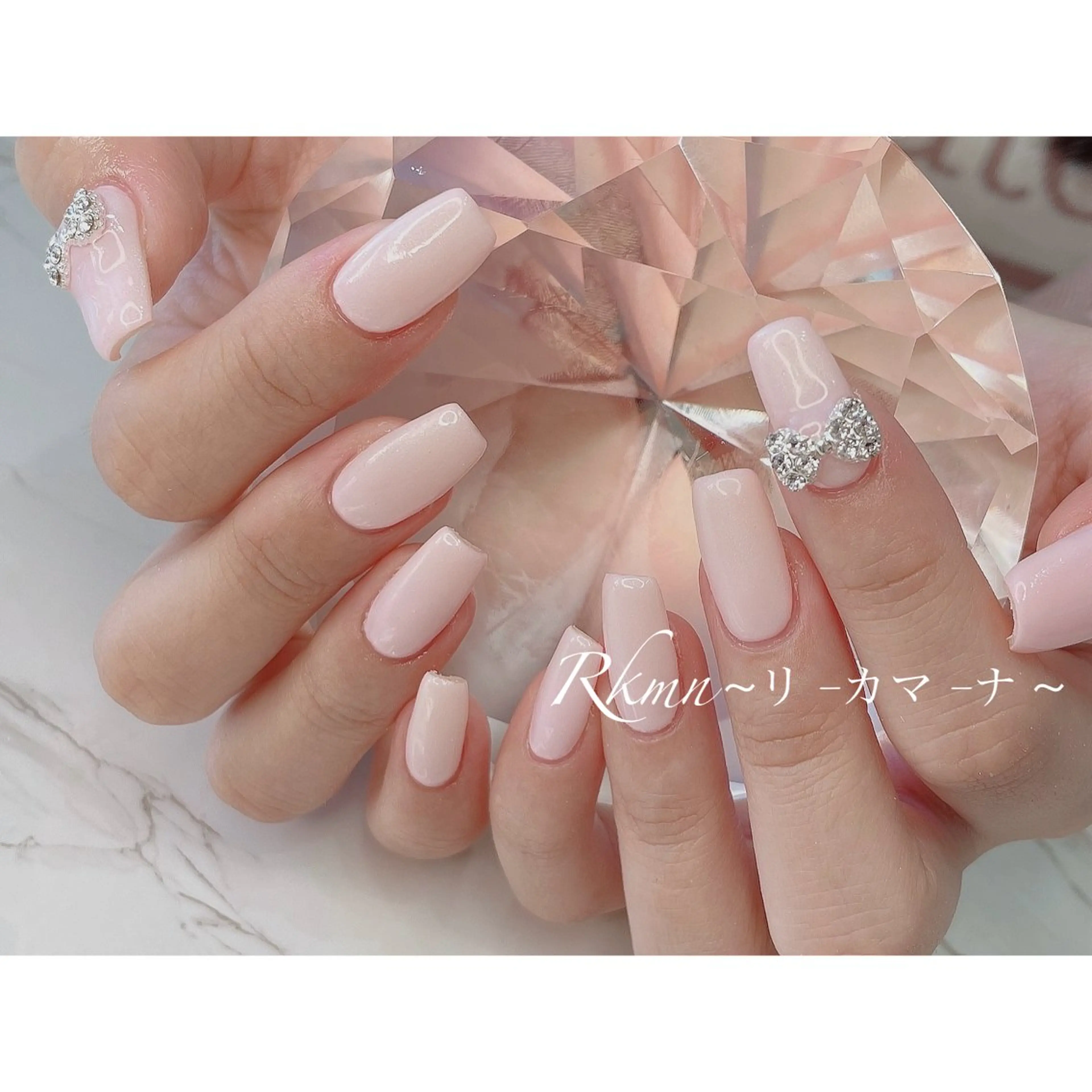 ネイル アートネイル ワンカラーネイル ピンク リボン シンプルネイル ハンドネイル フットネイル ハンドケア Rkmn ~リ-カマ-ナ~のネイルデザイン