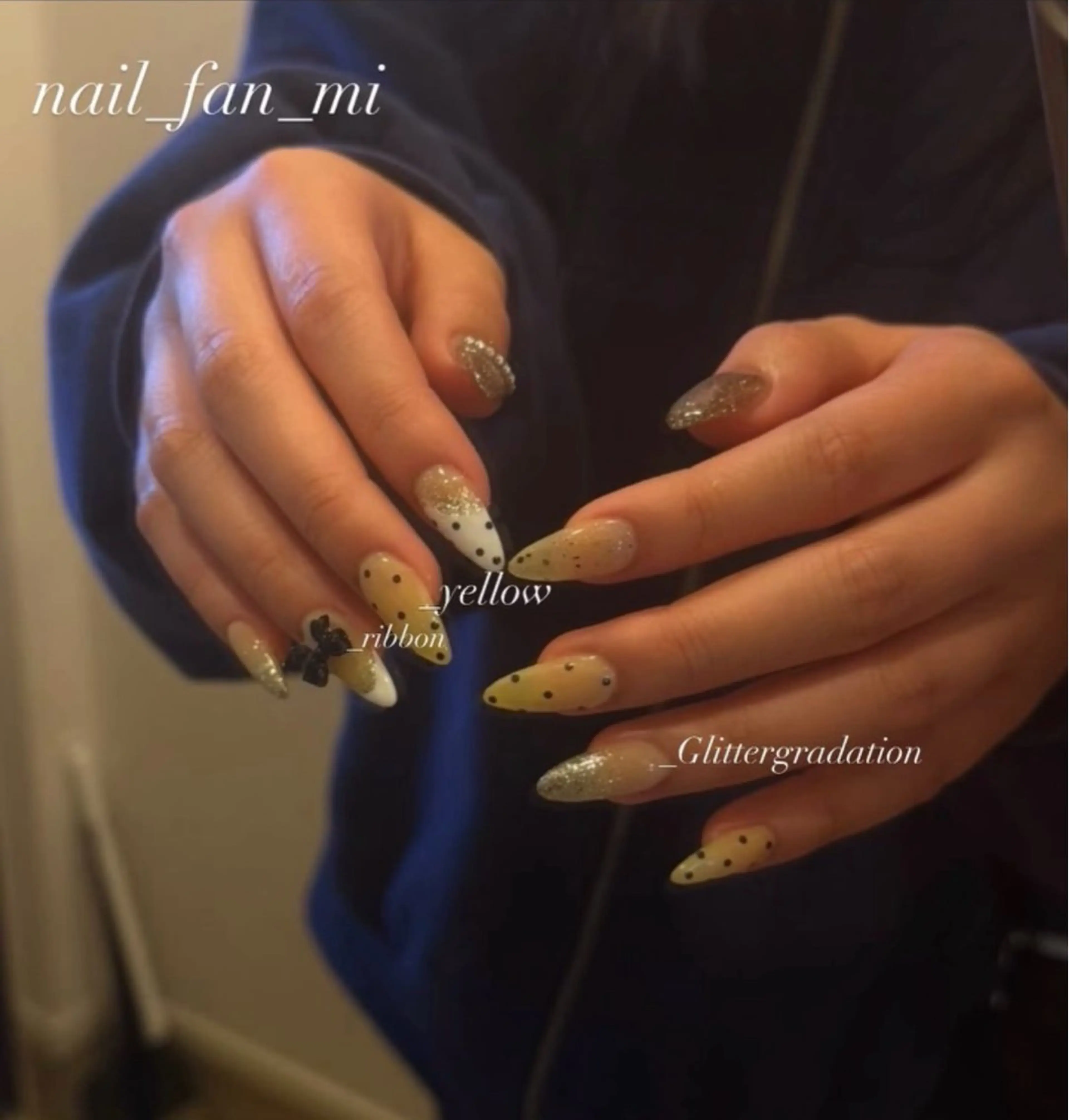 ネイル 長さ出し 持ち込み 黄色 ハンドネイル 斎藤 桃華のネイルデザイン