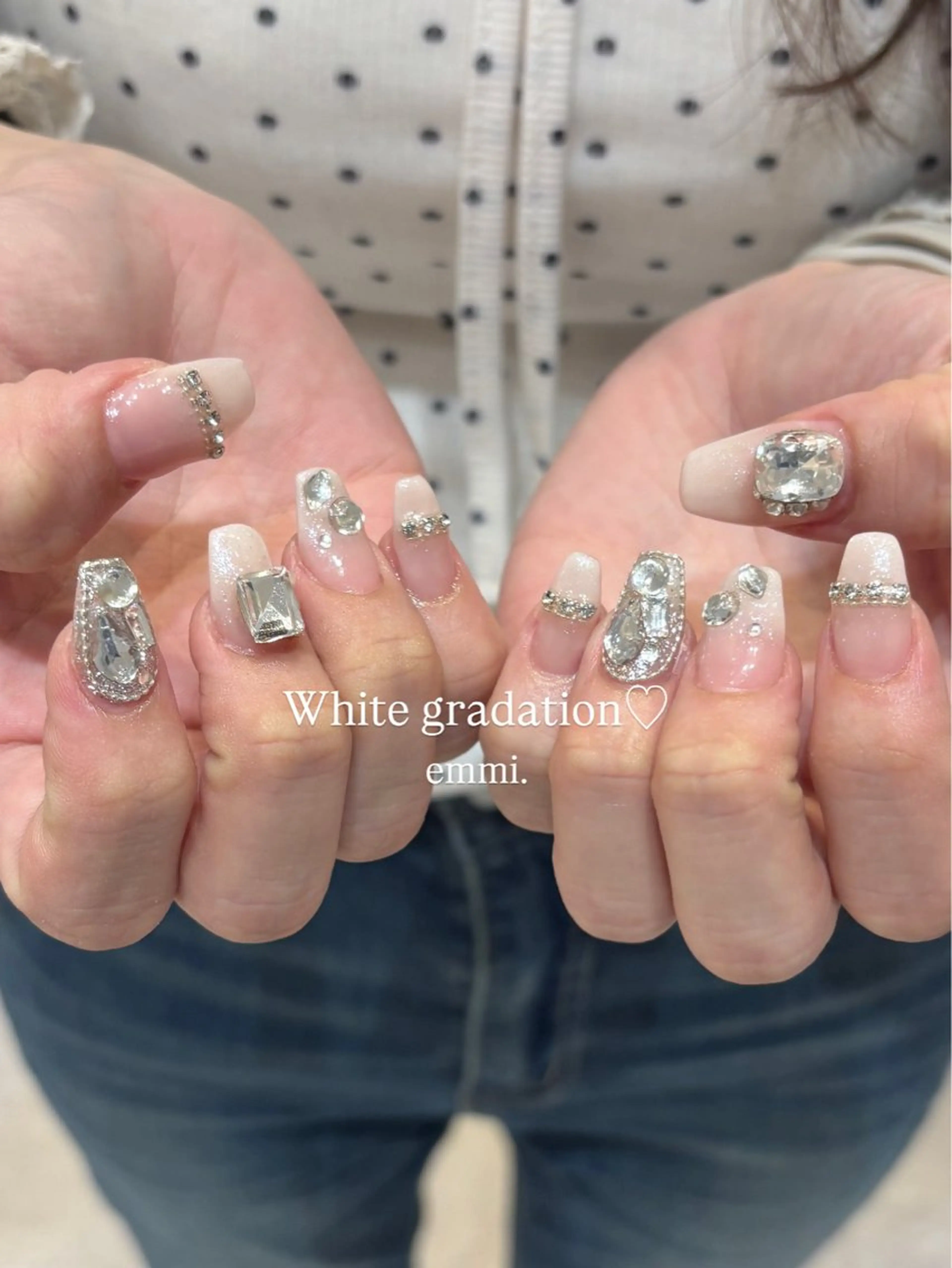 ネイル チークネイル フレンチネイル ガーリー ガラスフレンチ 氷ネイル・うるうるネイル ハンドネイル emmi nailのネイルデザイン