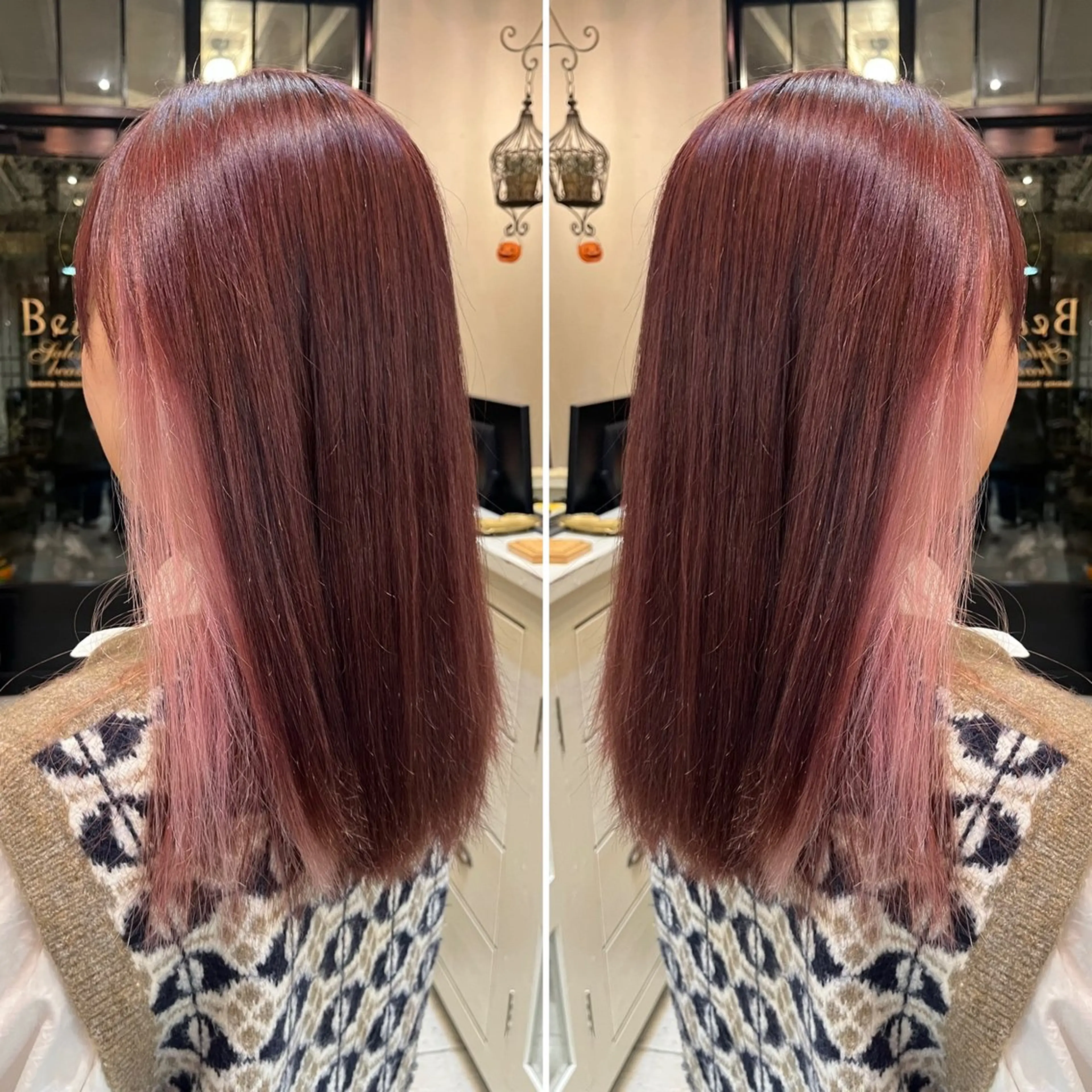 カラー インナーカラー ピンクカラー 小山 奈津のヘアスタイル