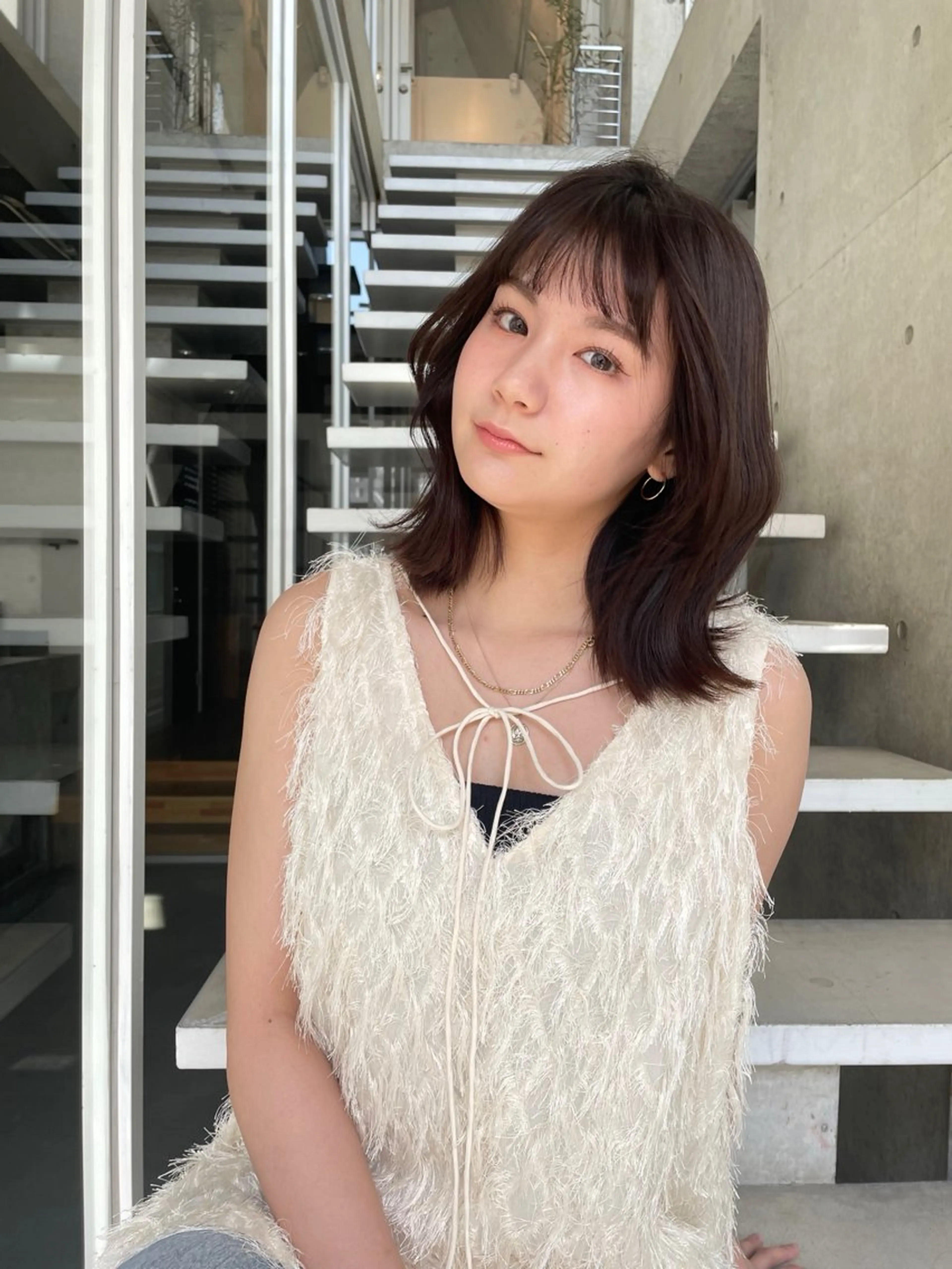 ミディアム カラー ブラウンカラー オリーブブラウン 顔まわりレイヤー レイヤーカット トリートメント レイヤーカット🎀 kanaのヘアスタイル