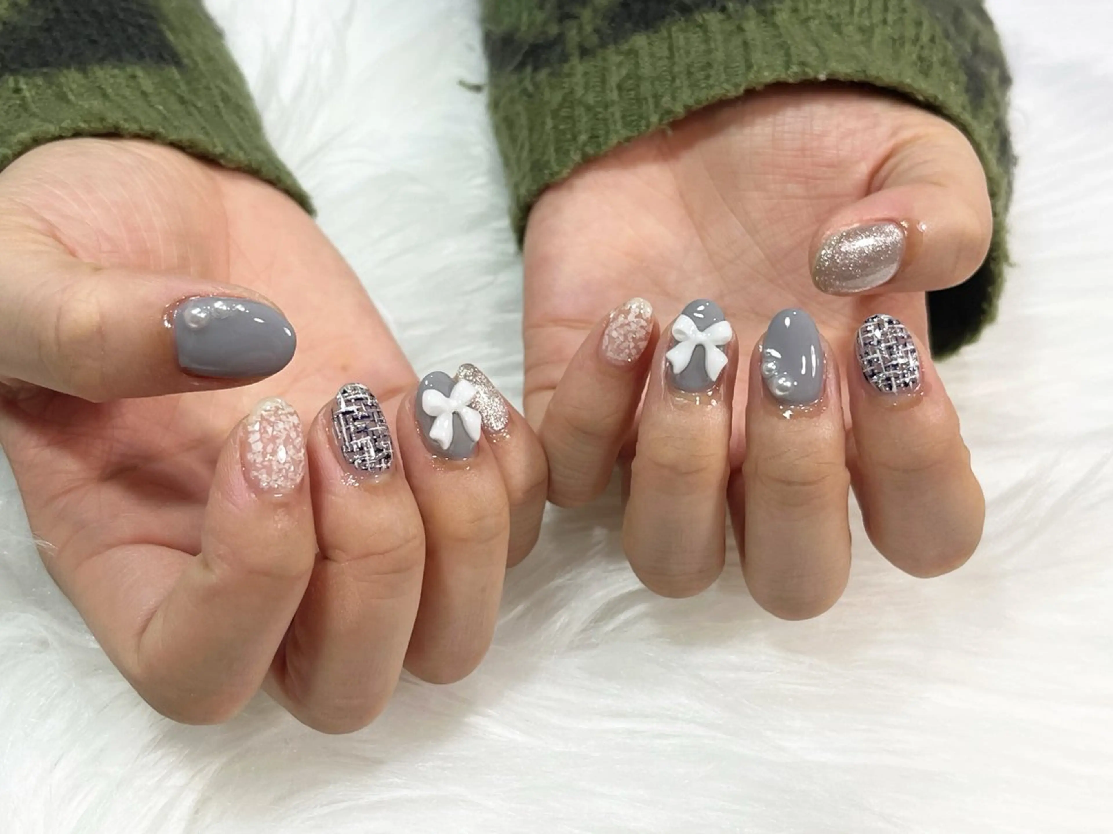 ネイル リボン ツイードネイル nail salon Belle＊makoのネイルデザイン