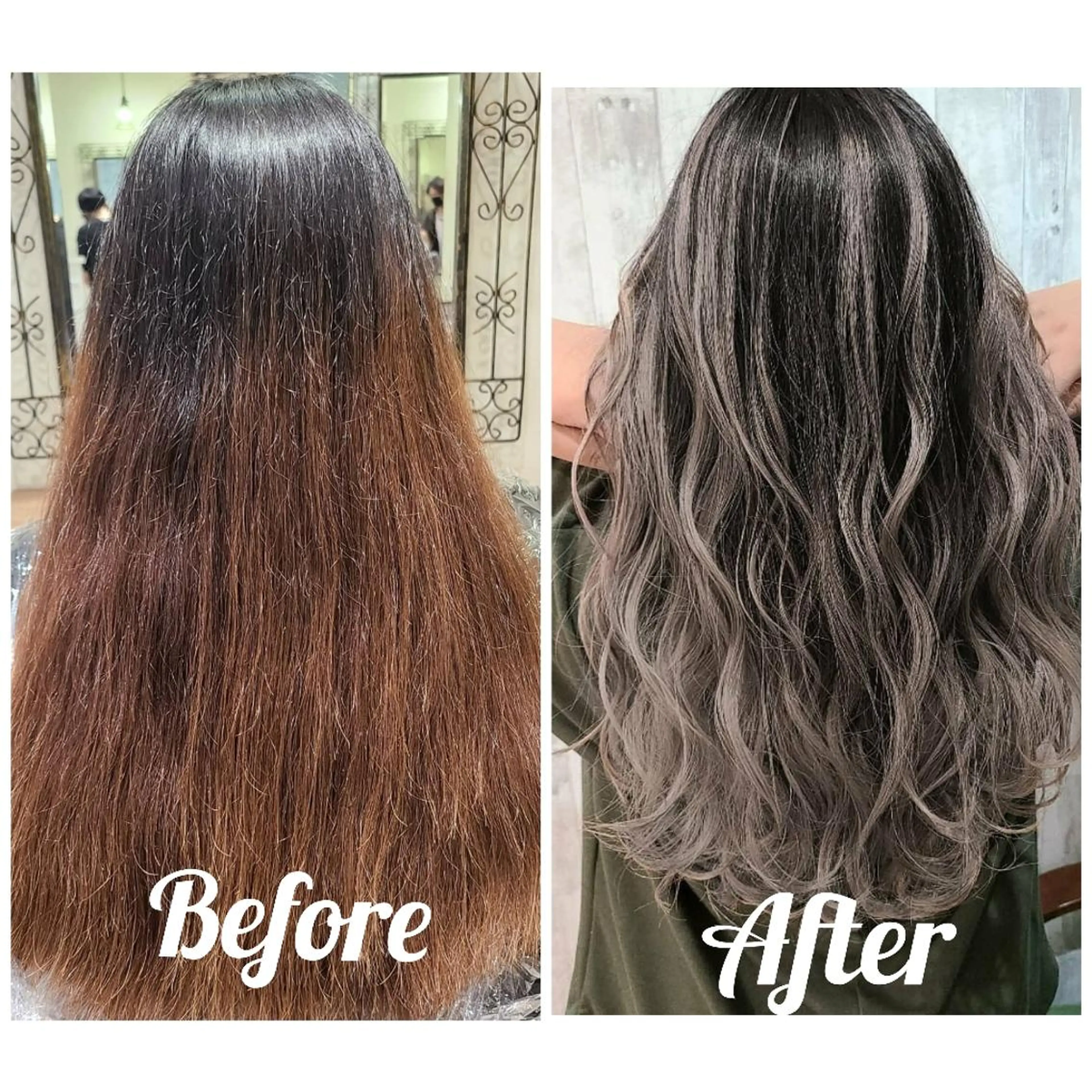 ロング カラー アッシュ アッシュグレー バレイヤージュ ベージュカラー ブリーチ バレイヤージュ/ ハイライト/大内格のヘアスタイル