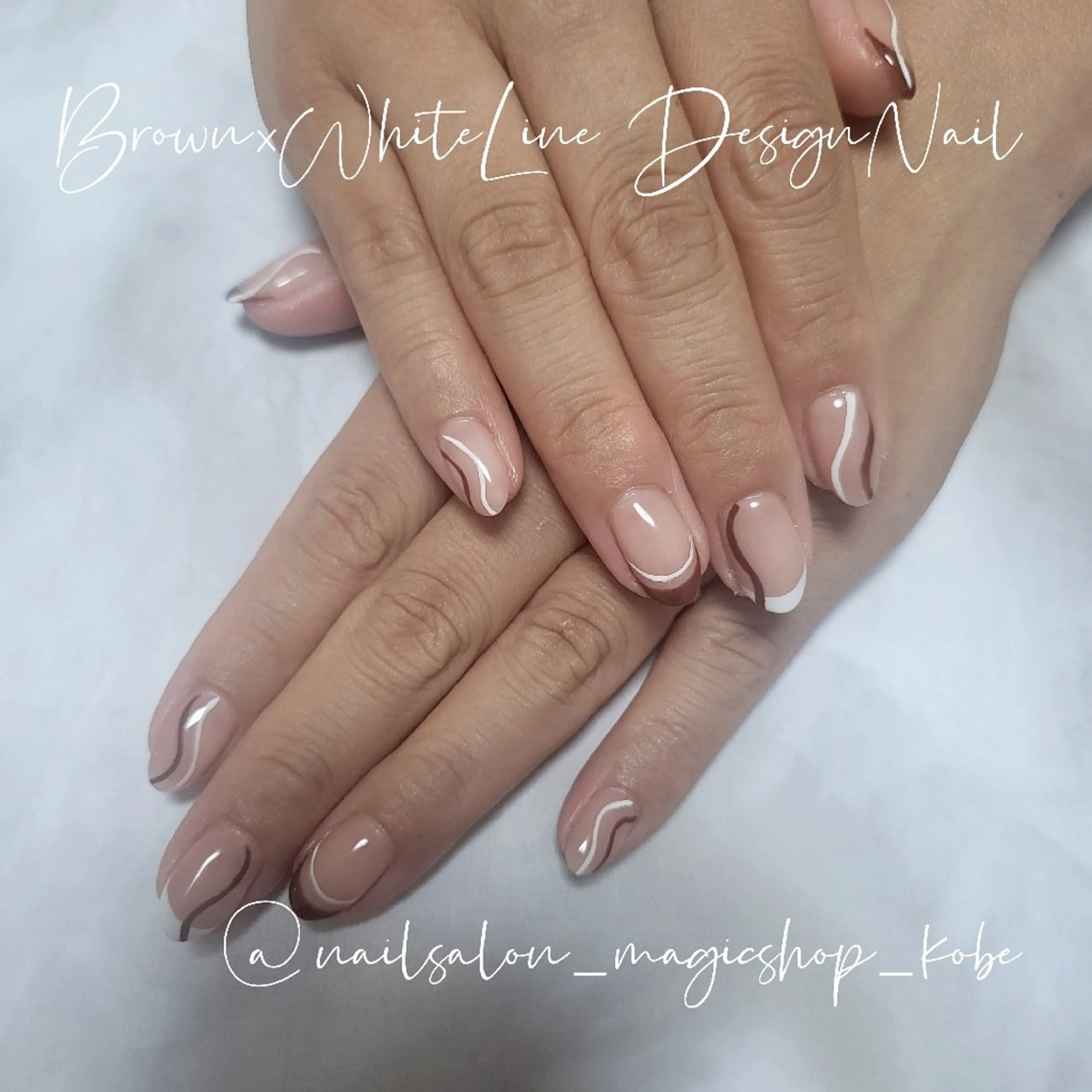 ネイル ブラウン フレンチネイル ジェルネイル オレンジ 赤色 ハンドネイル Nailsalon MagicShopのネイルデザイン