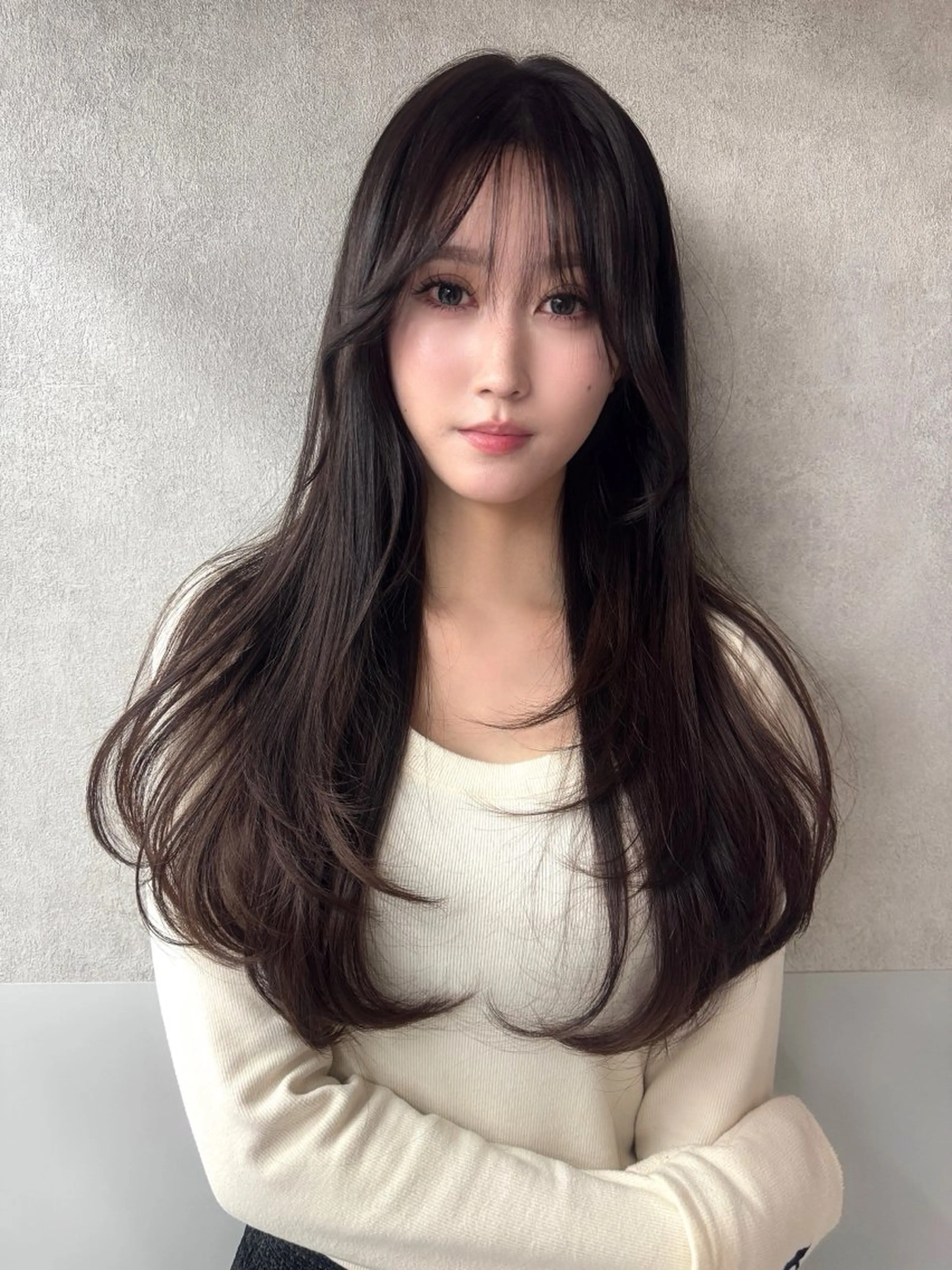 ロング くびれヘア レイヤーカット 縮毛矯正 縮毛矯正 顔周り🇰🇷ロンド レイヤー✨カジワラのヘアスタイル