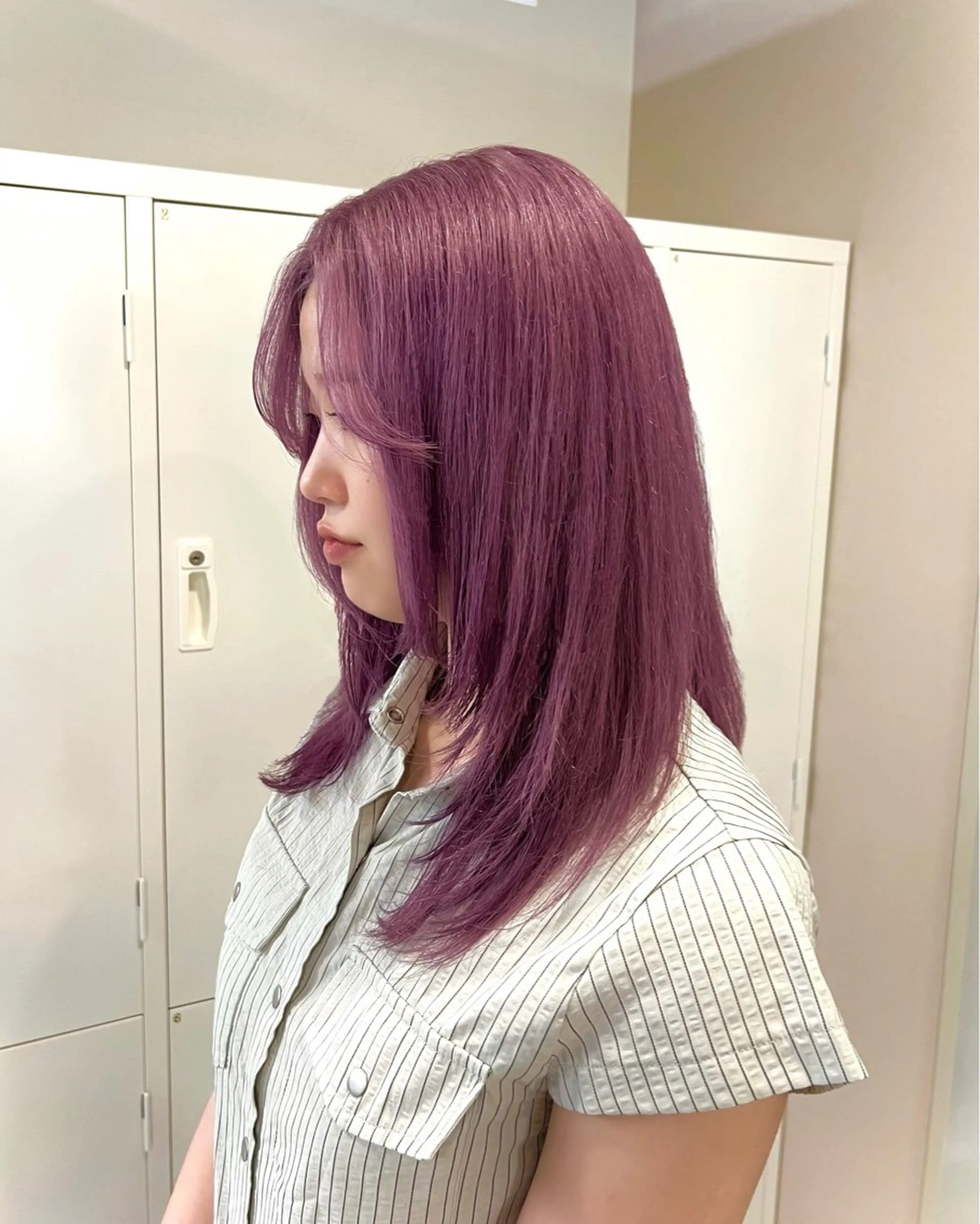 セミロング カラー カシス ラベンダーカラー ヘアカラー ブリーチカラー🦋‪ 田中さくらのヘアスタイル