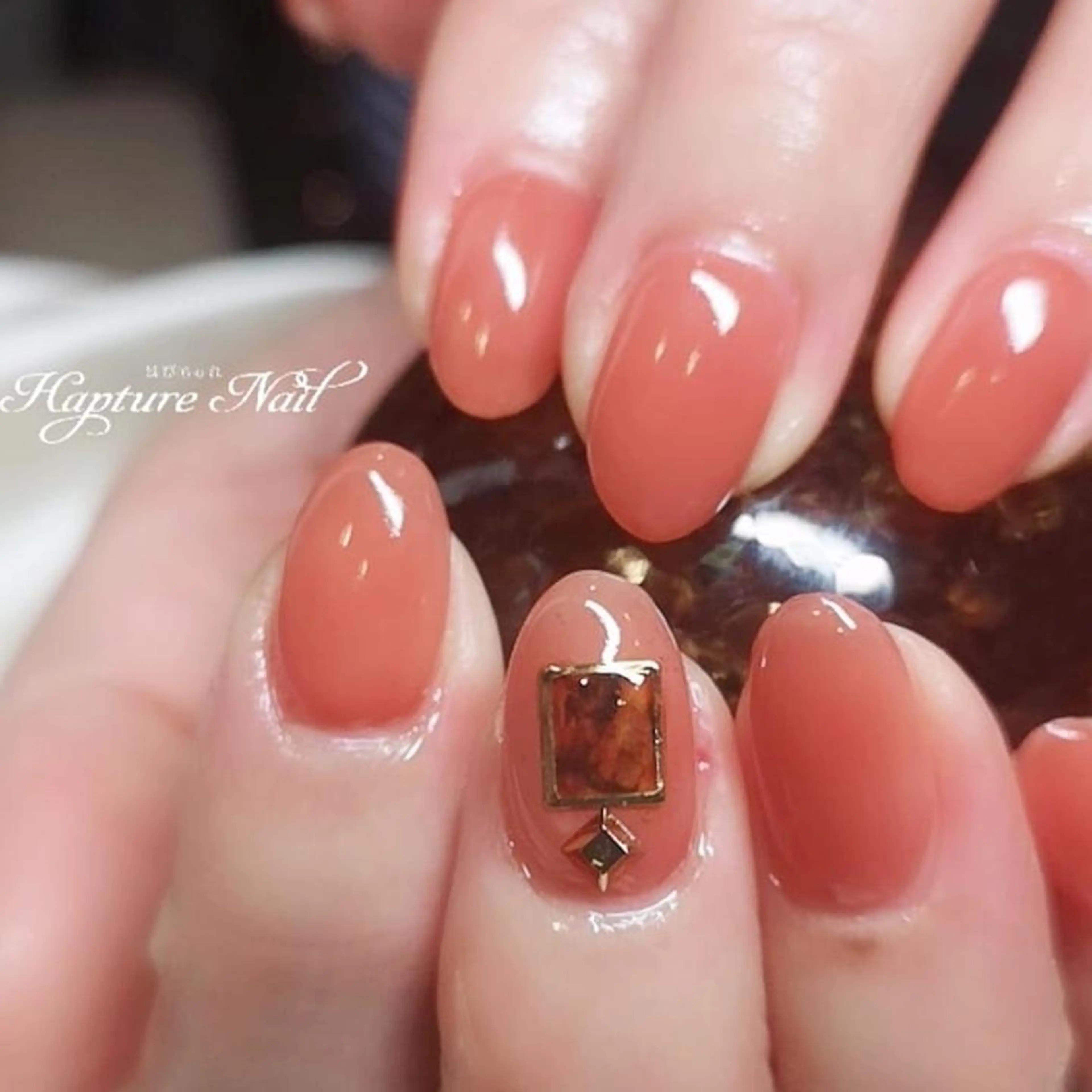 ネイル アートネイル べっ甲ネイル ブラウン ワンカラーネイル ピンク m- Hiroのネイルデザイン