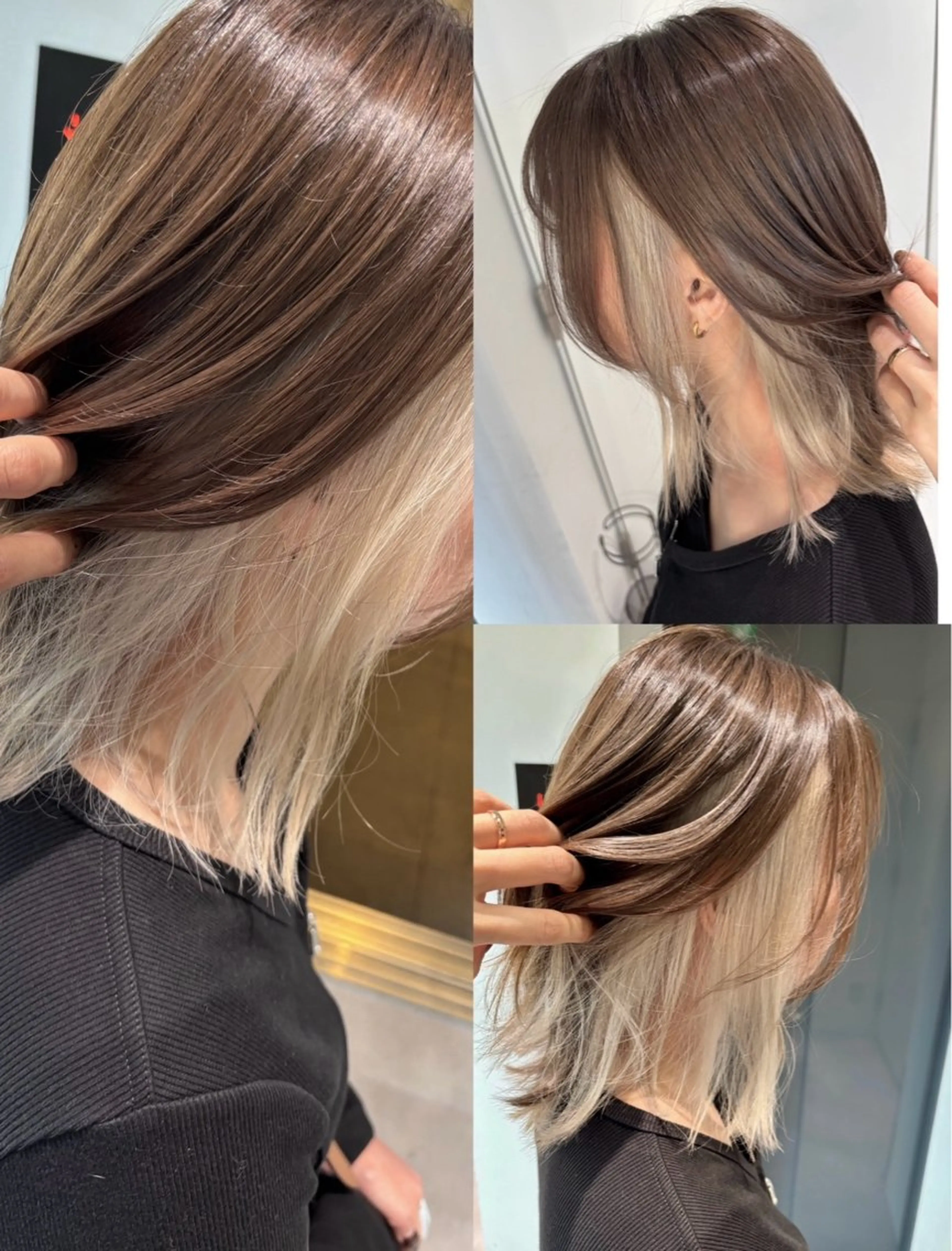 ミディアム カラー ベージュカラー ブリーチ ブラウンカラー ブラウンベージュ インナーカラー ヘアカラー 松井那津子 /ハイライトブリーチのヘアスタイル