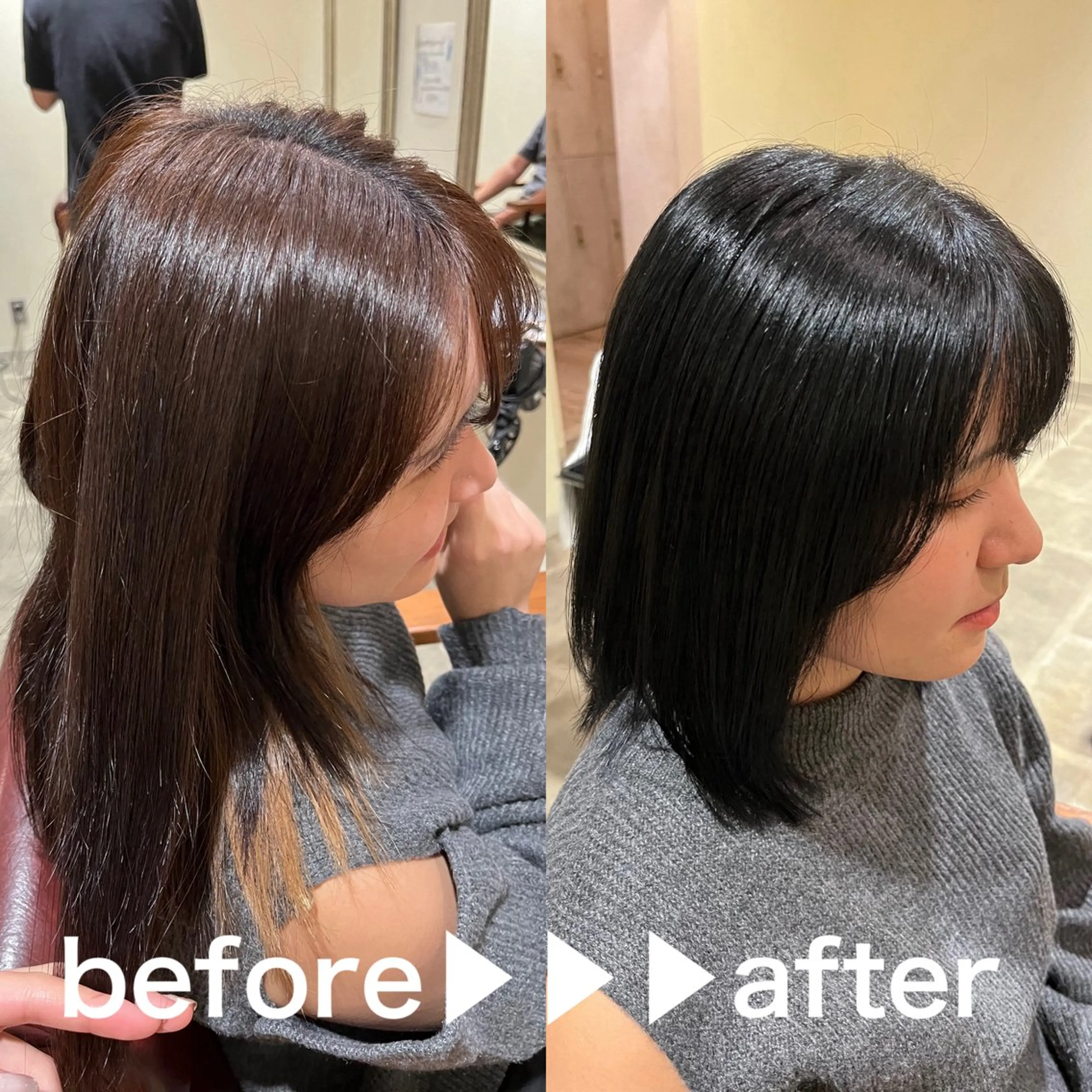 ミディアム カラー ヘアアレンジ 黒髪 ブルーカラー ブルーブラック ボブ カット トリートメント 西川 舞彩のヘアスタイル