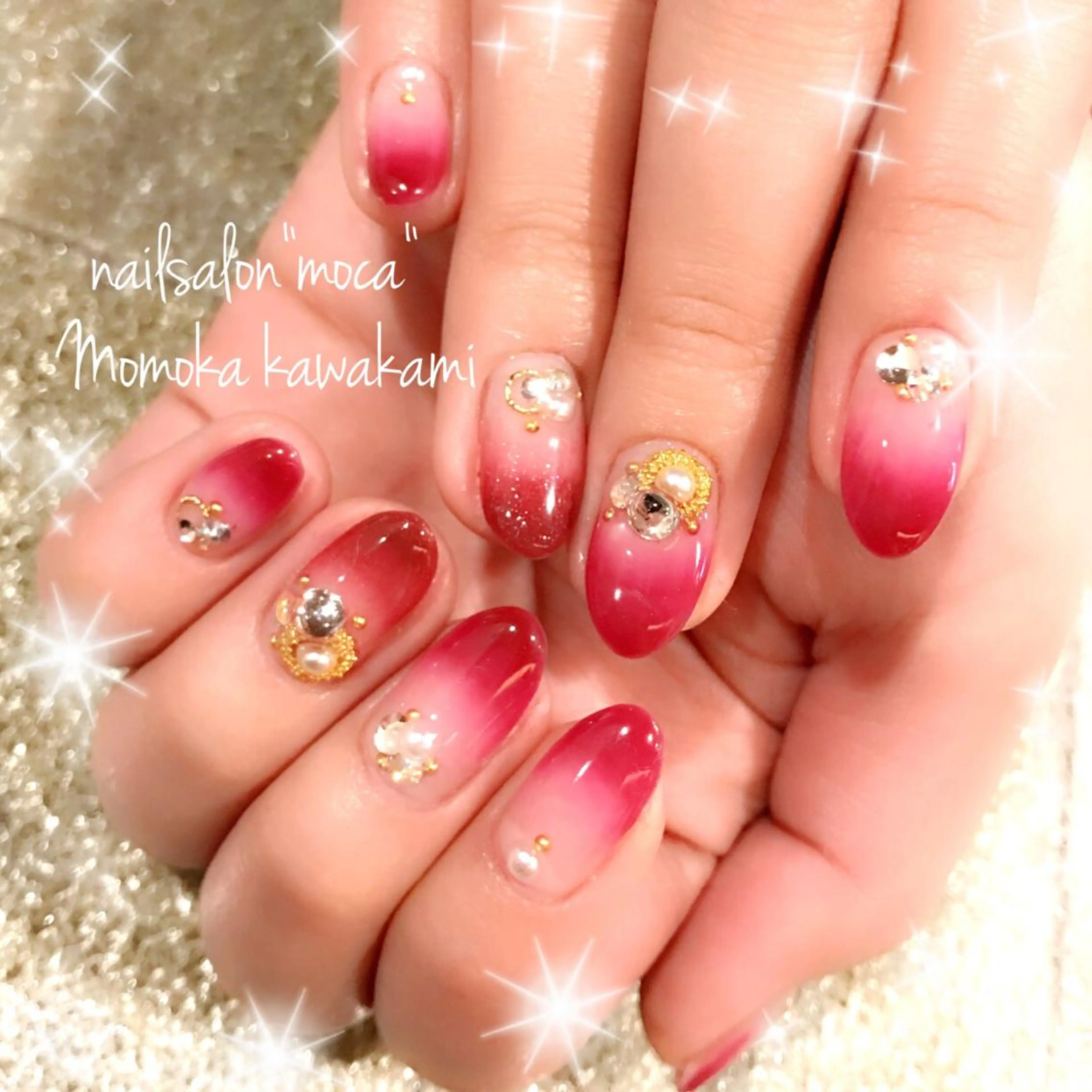 ショート ミディアム セミロング ロング カラー パーマ ヘアアレンジ キッズ ネイル マツエク・マツパ グラデーションカラー フレンチネイル グラデーション 赤色 川上 桃果のネイルデザイン