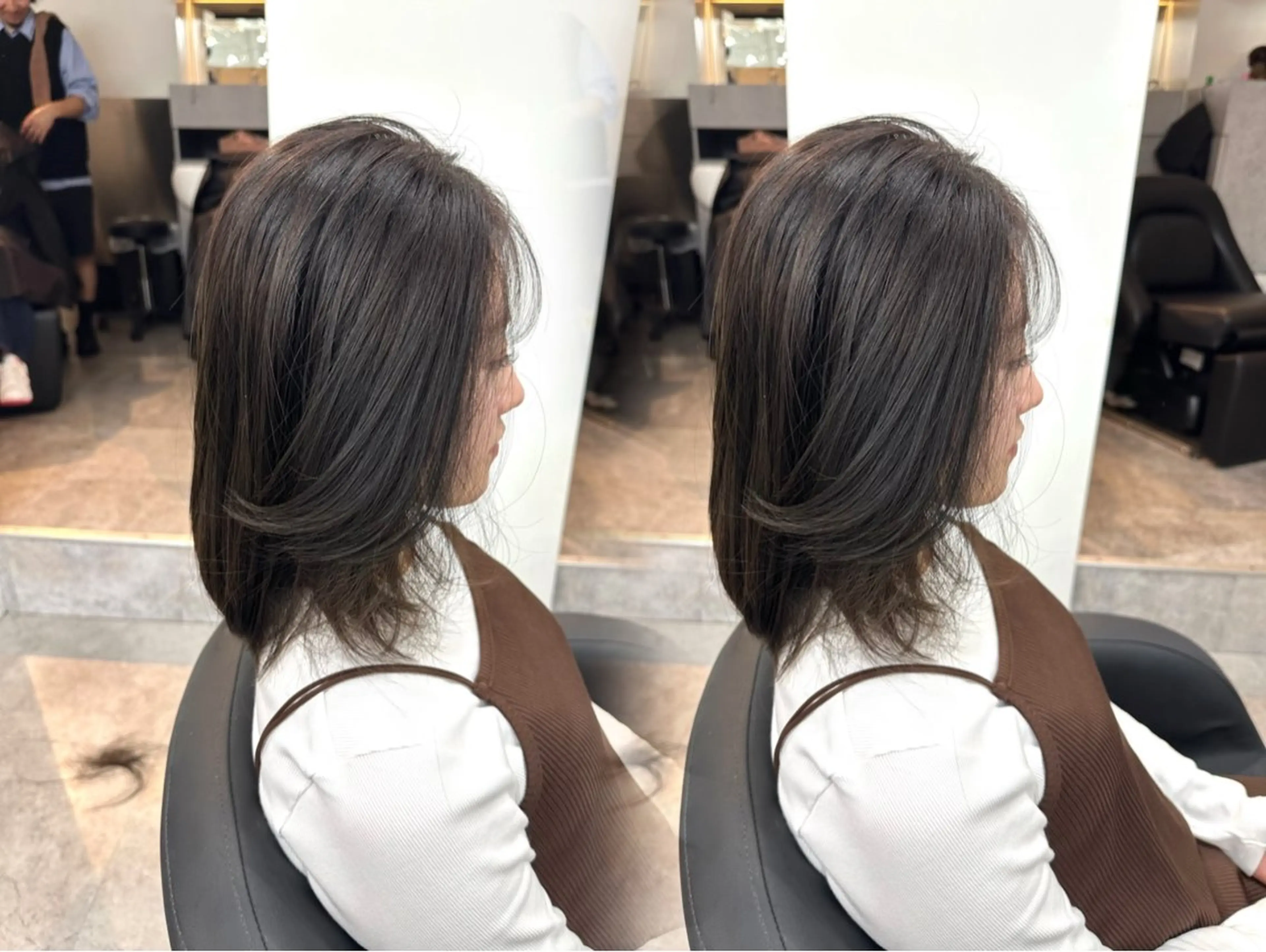 ミディアム カット ヘアカラー トリートメント 🫧とぅるん艶髪🫧 透明感カラー×猿渡のヘアスタイル