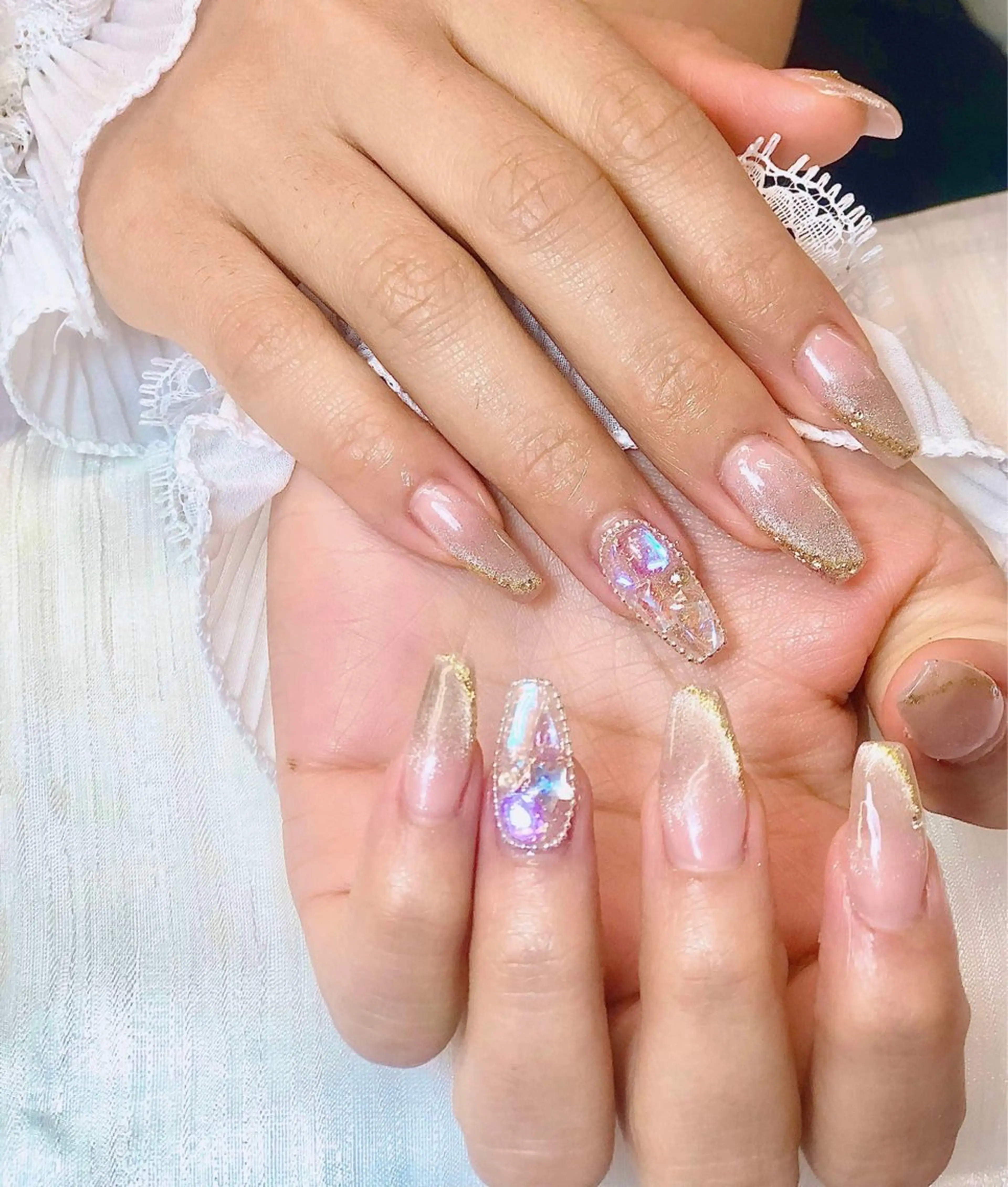 ネイル オーロラネイル チークネイル 長さ出し フットネイル フレンチネイル Anh 歌舞伎町のネイルデザイン